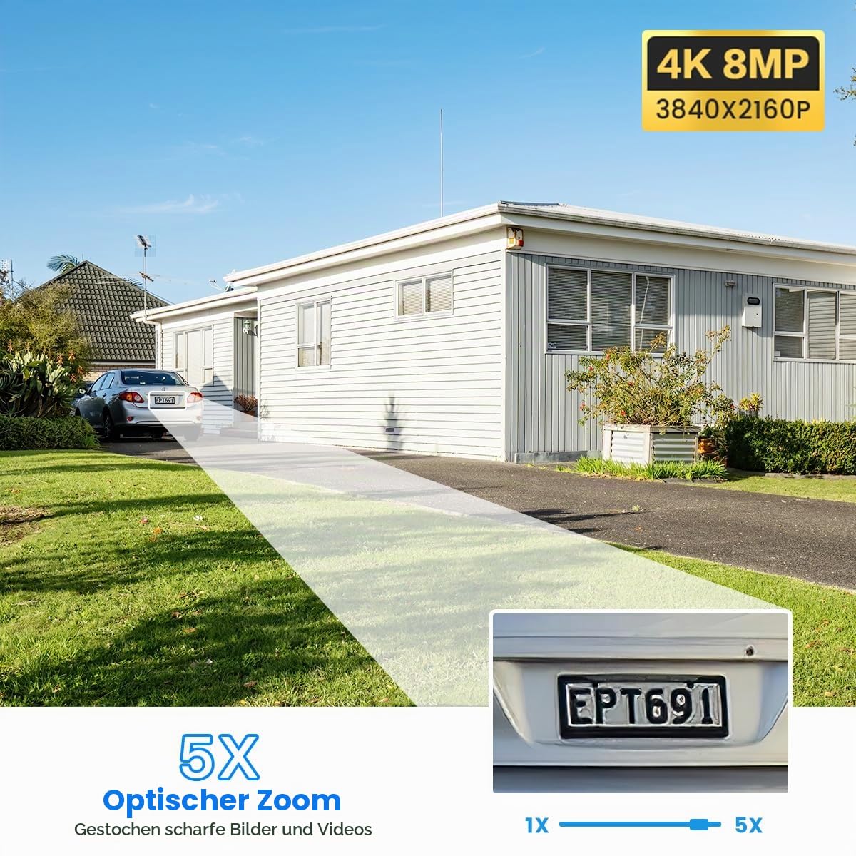 Ctronics 4K 8MP 5X Optischer Zoom Überwachungskamera Aussen WLAN 2,4/5GHz, PTZ WiFi IP Kamera Outdoor Personen/Fahrzeug/Tiererkennung Auto Verfolgung 50M Farbnachtsicht 2-Wege Audio Metall/Cloud | PTZ WiFi IP Camera Outdoor People/Vehicle/Animal Detection