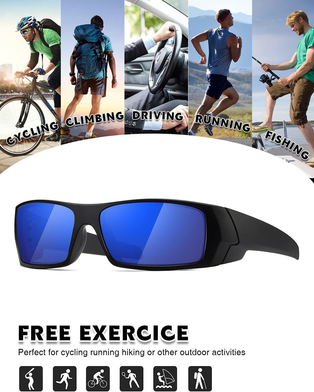 Polarized Sunglasses Men Womens Trendy Retro Sports Rectangular Wrap Around Vintage Shot Shield - Image 5