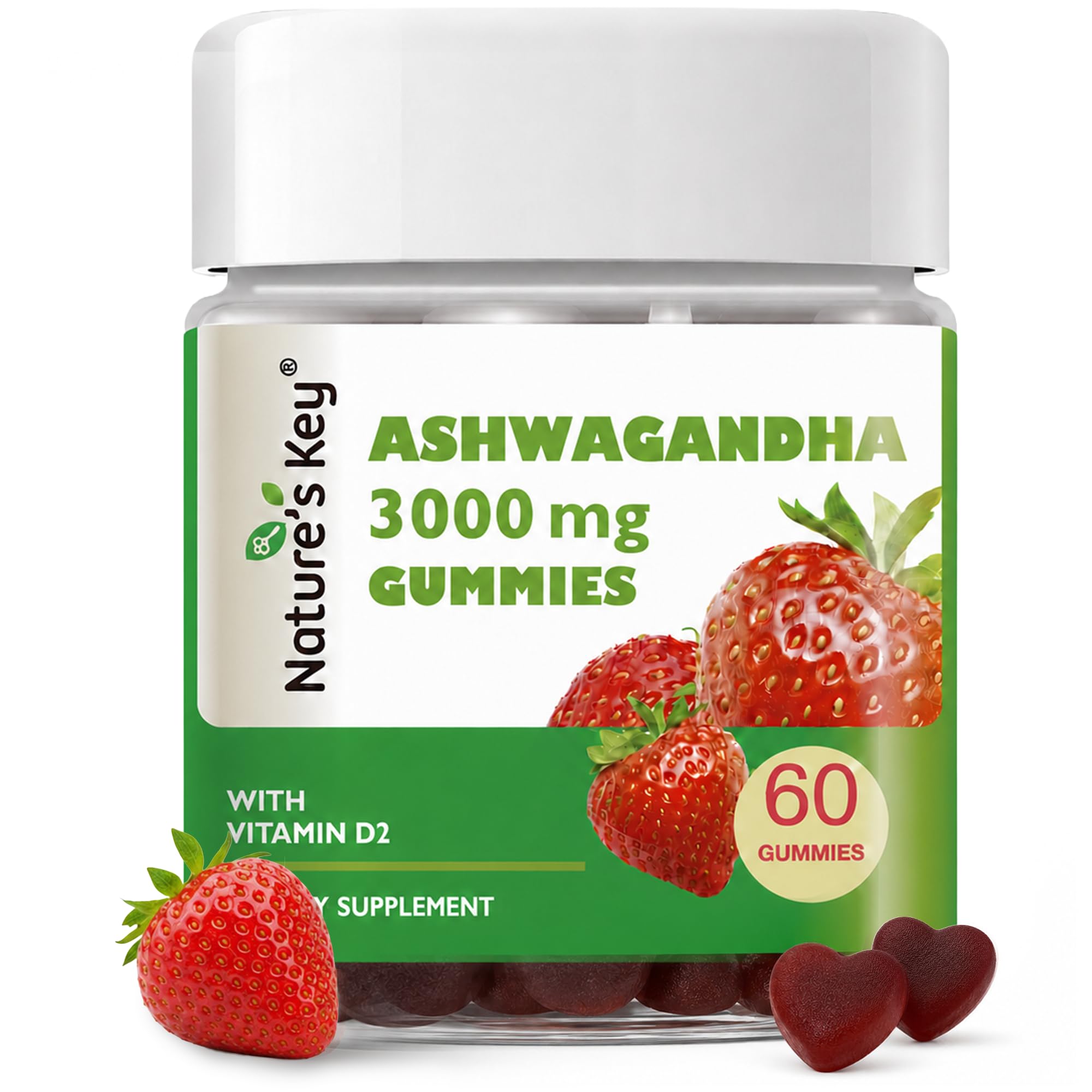 Nature's Key Ashwagandha Gummies, High Potency Root Extract+D2, 60CT 60 Count (Pack of 1)