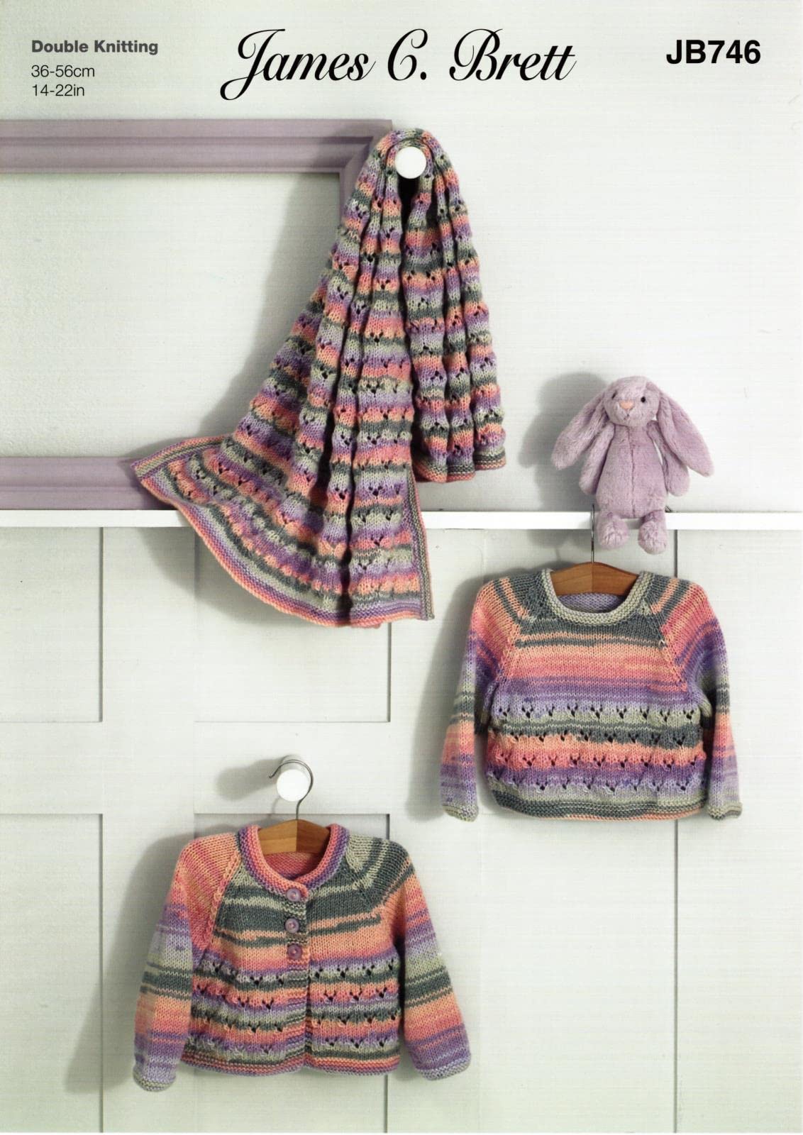 James C Brett JB746 Knitting Pattern Baby Child Cardigan Sweater Blanket in Baby Twinkle Prints DK, Multi, 14 - 22 inch