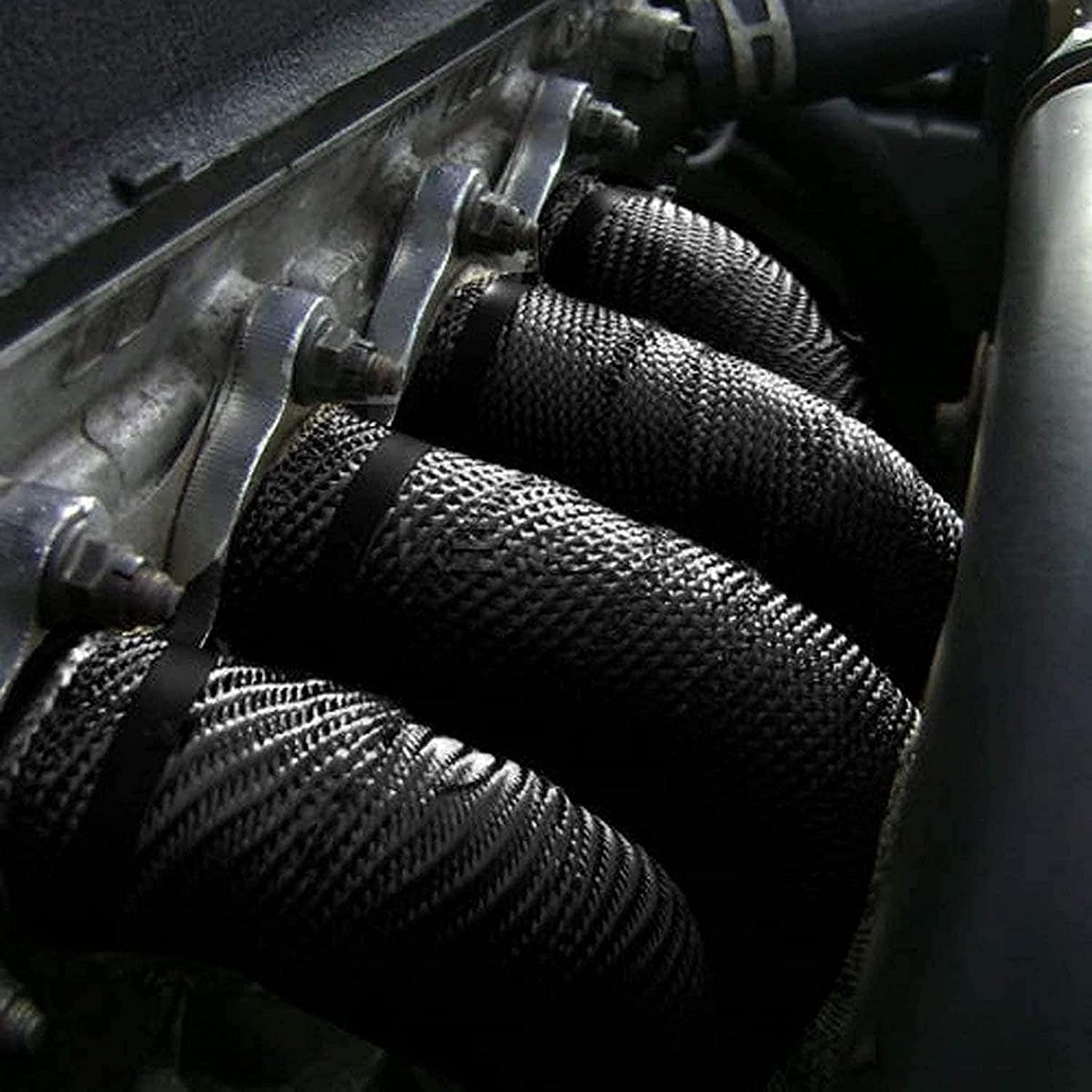 Black Exhaust Heat Wrap, Foneso 2 Roll 2'' x 50' Exhaust Header Wrap Tape Fiberglass Heat Shield Tape with 24pcs Stainless Steel Ties for Motorcycle Car Truck