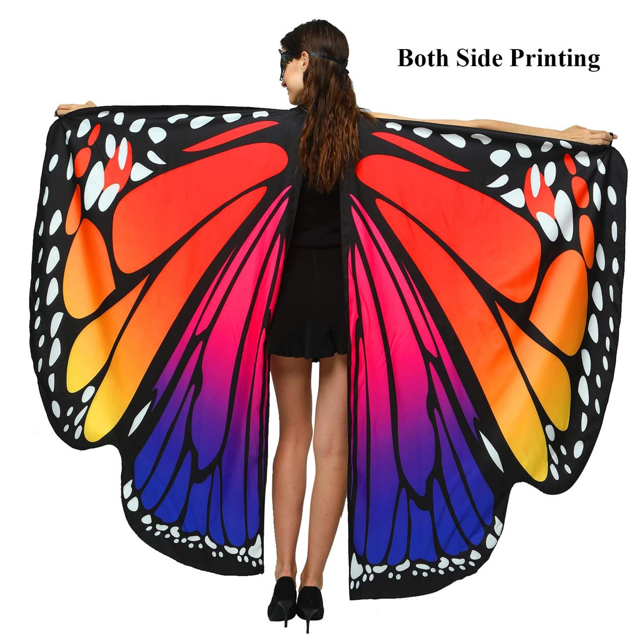 EONGERS Halloween Costume Butterfly Wings Shawl Double-Sided Printing Butterfly Fairy Ladies Costume (Double Sided Roseblue)