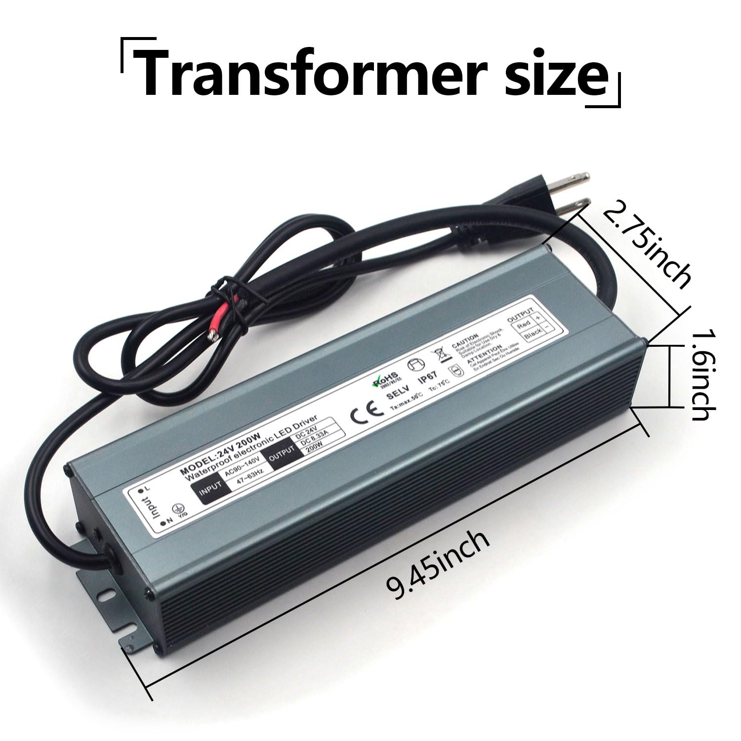 2 Pack LED Driver 24V 200W Waterproof IP67 Power Supply Transformer, 90-140V AC to 24V DC Low Voltage Output, LED Transformer with 3-Prong Plug Cable for LED Light, Computer Project, Outdoor Light - Image 2