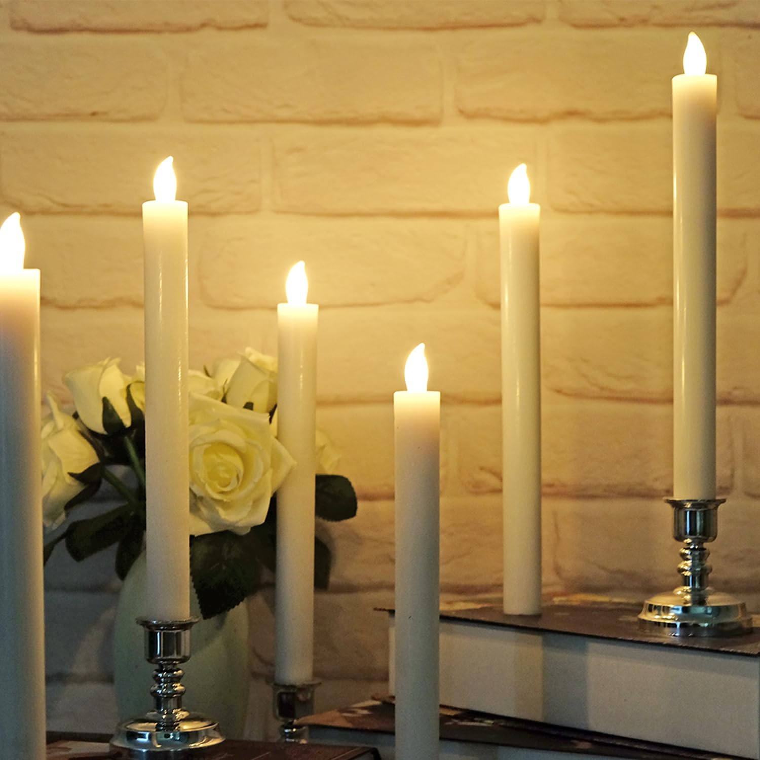 LED Flameless Window Candles With Remote - Battery Operated Taper Candles With Timer (6 Pack)