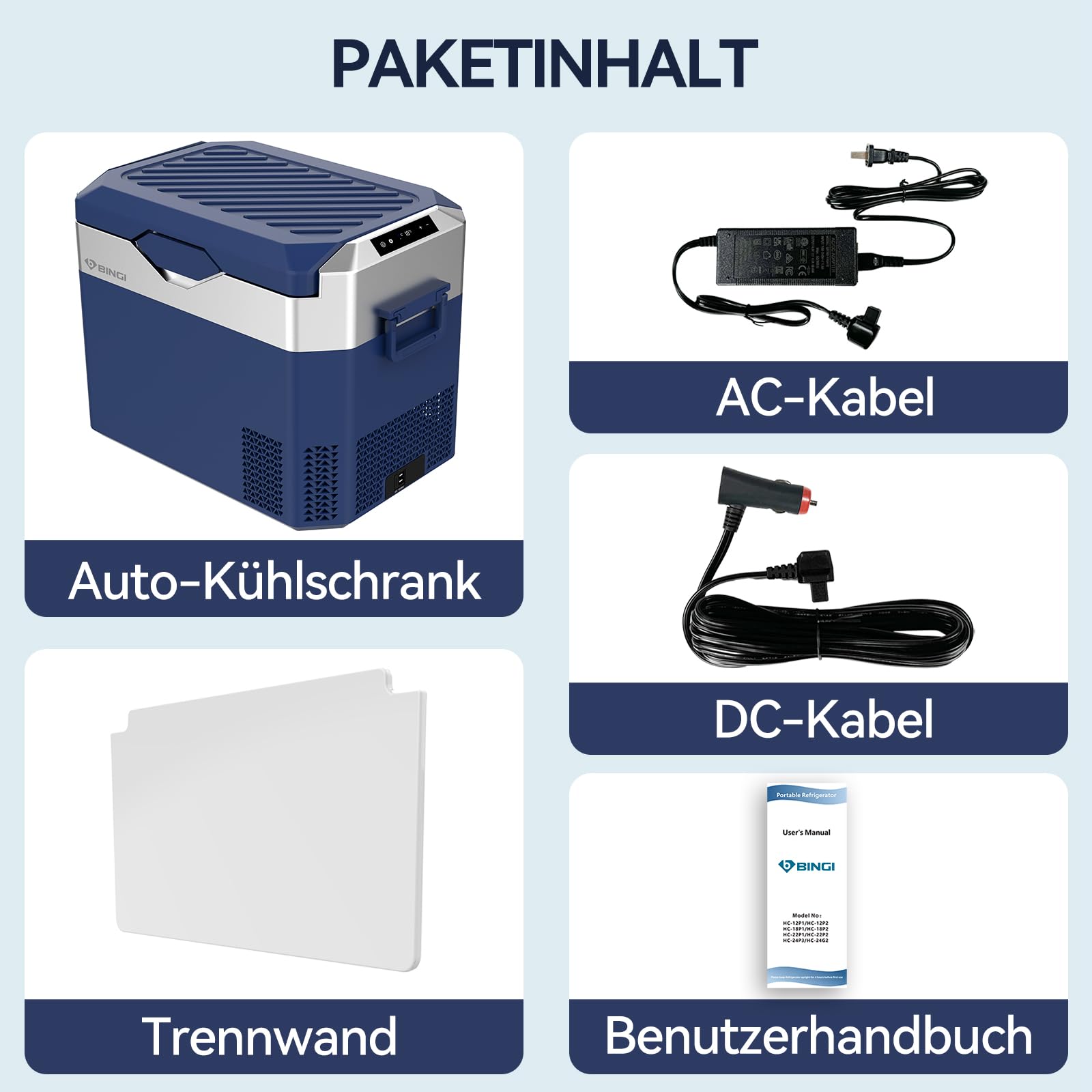 BINGI Kompressor Kühlbox 30 Liter Tragbarer Auto-Kühlschrank 12/24V DC und 230V AC Mini Gefrierschrank für Auto, LKW, Camping, Wohnmobil und Zuhause (15℃ bis -18℃)