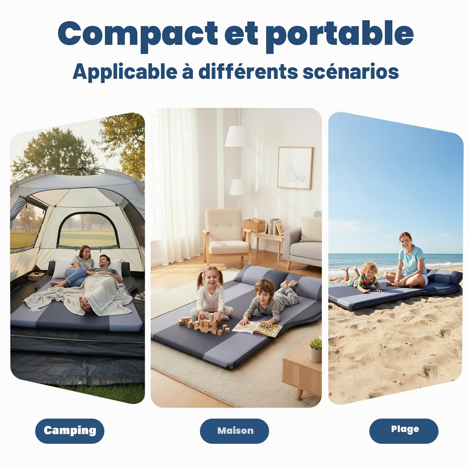 Matelas Gonflable SUV pour Voiture, Matelas Coffre Voiture 2 Personnes, Lit Auto-Gonflant Pliable avec Oreiller Réglable, 5 cm pour Sommeil Confortable, Maison, Extérieur et Voyage