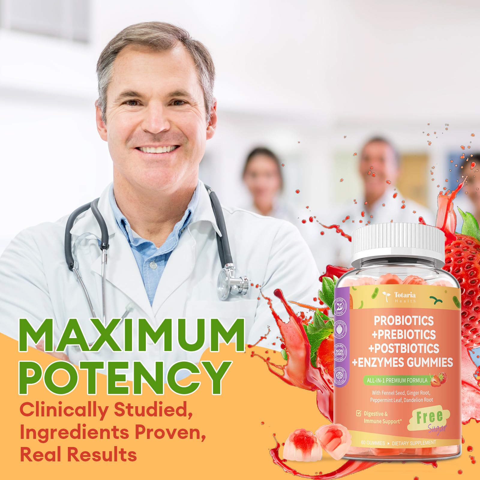 (2 Packs) Totaria Sugar Free 5-in-1 Probiotic Prebiotic Postbiotic Gummy, Probiotics for Women Men with Digestive Enzymes, Peppermint, Complete Immune, Gut & Digestive Support, Vegan Strawberry Flavor — Amazon image 8