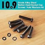390 PCS M5 x 8mm 12mm 16mm 20mm 25mm 30mm, Button Head Socket Cap Screws Bolts Washers Nuts Assortment Kit, 10.9 Grade Alloy Steel, Black Oxide Finish, Metric Allen Hex Drive