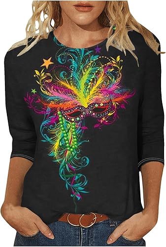 Miniatura 1 de Camisetas de Mardi Gras para mujer, máscara de manga 34, blusa gráfica, camisetas temáticas de carnaval, camisetas con impresión 3D, regalos