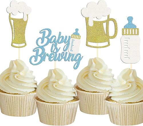 1 paquete de decoración de pastel con purpurina para decoración de baby shower temática de cerveza, decoración de revelación de género de bebé (bebé