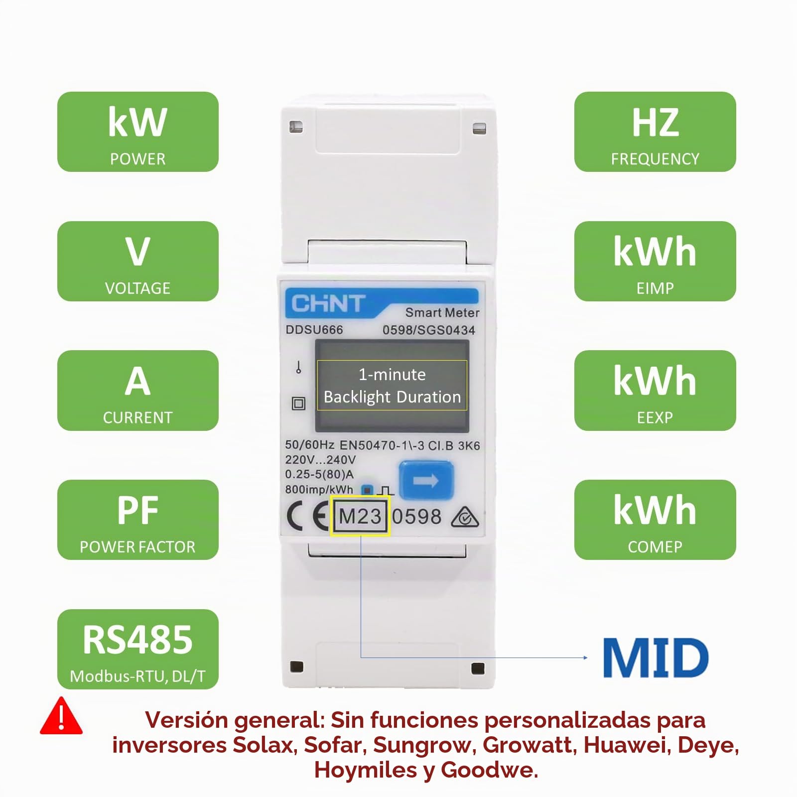 CHINT DDSU666 Contador de energía inteligente monofásico DIN35mm 5(80)A RS485 Modbus RTU MID