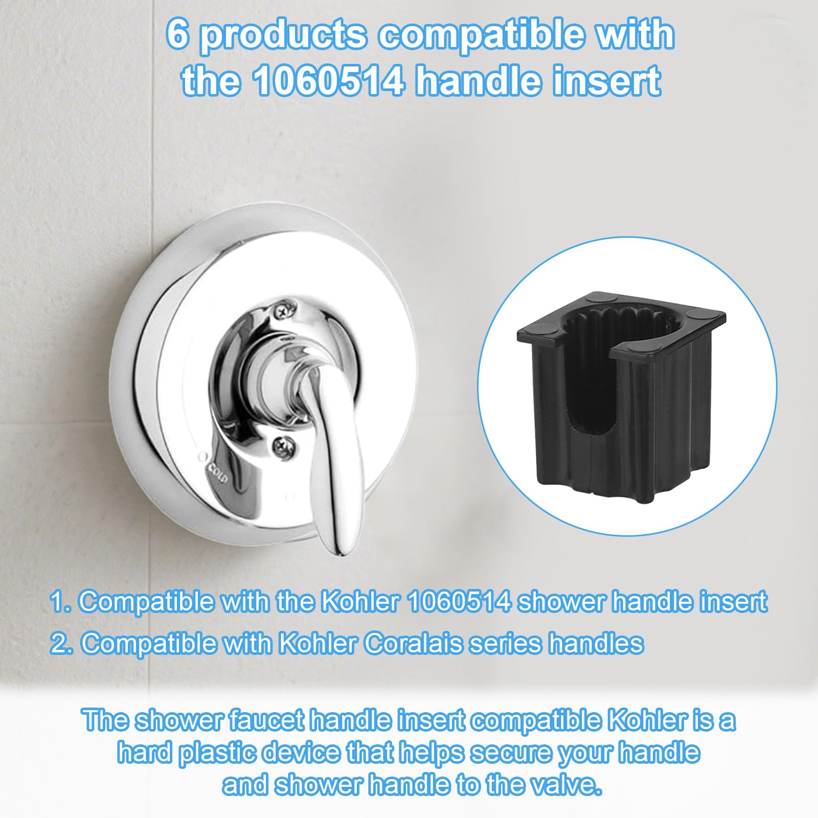 Fukaisu 6-Pack Shower Faucet Handle Insert – Replacement Inside Component Compatible With Kohler 1060514, Black Plastic Valve Core For Smooth Operation