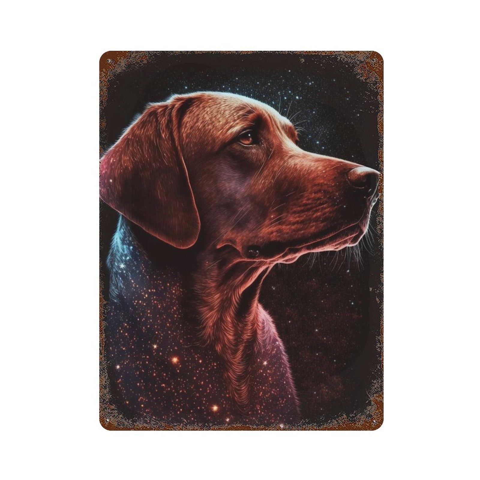 Vintage Rust Metal Sign with Galactic Dog Portrait -22 Design 15.7"x11.8", for Office, Studio And Wall Decor, Farmhouse Wall Decor