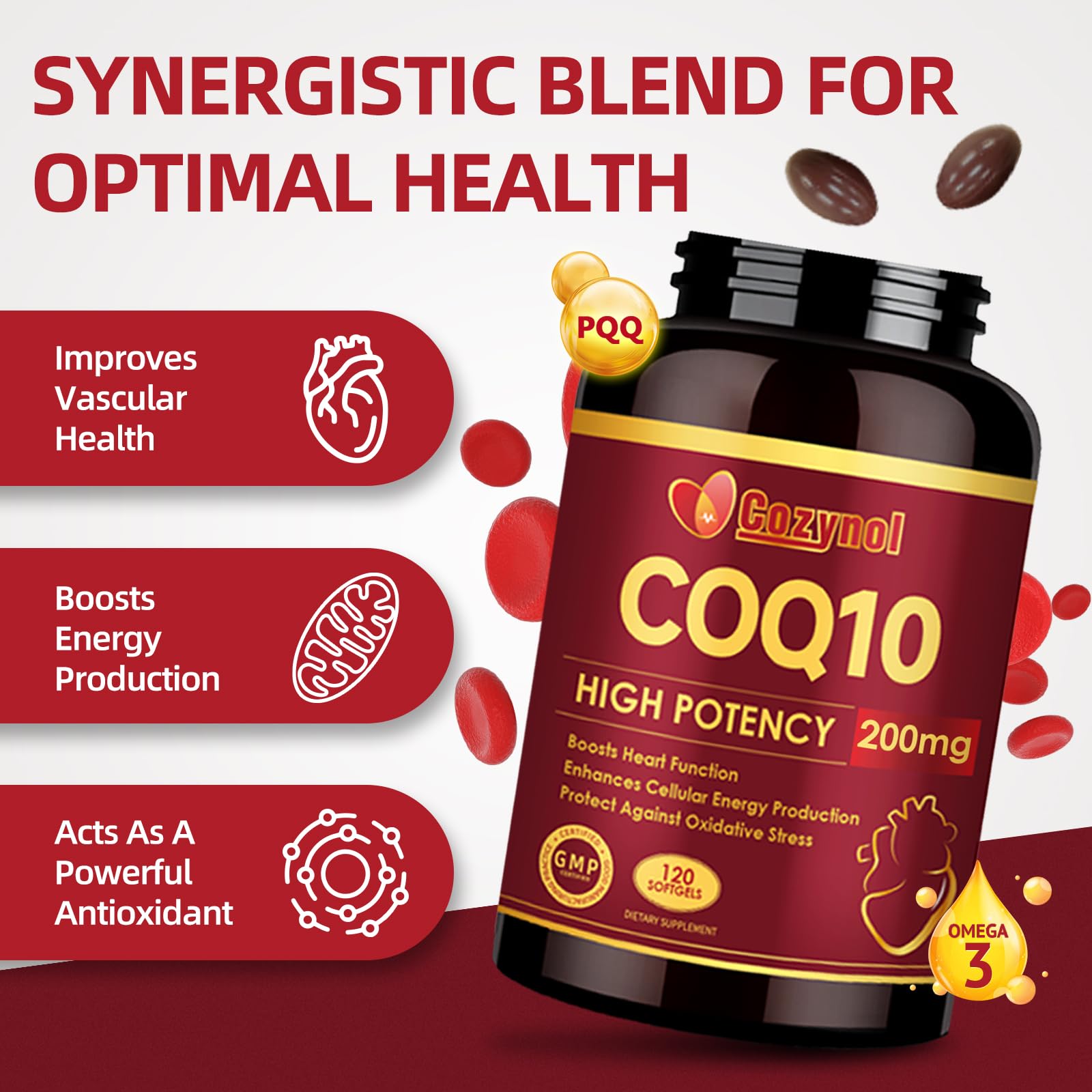 CoQ10 200mg Softgels with PQQ & Omega 3 Fish Oil, 120 Count — Amazon image 3