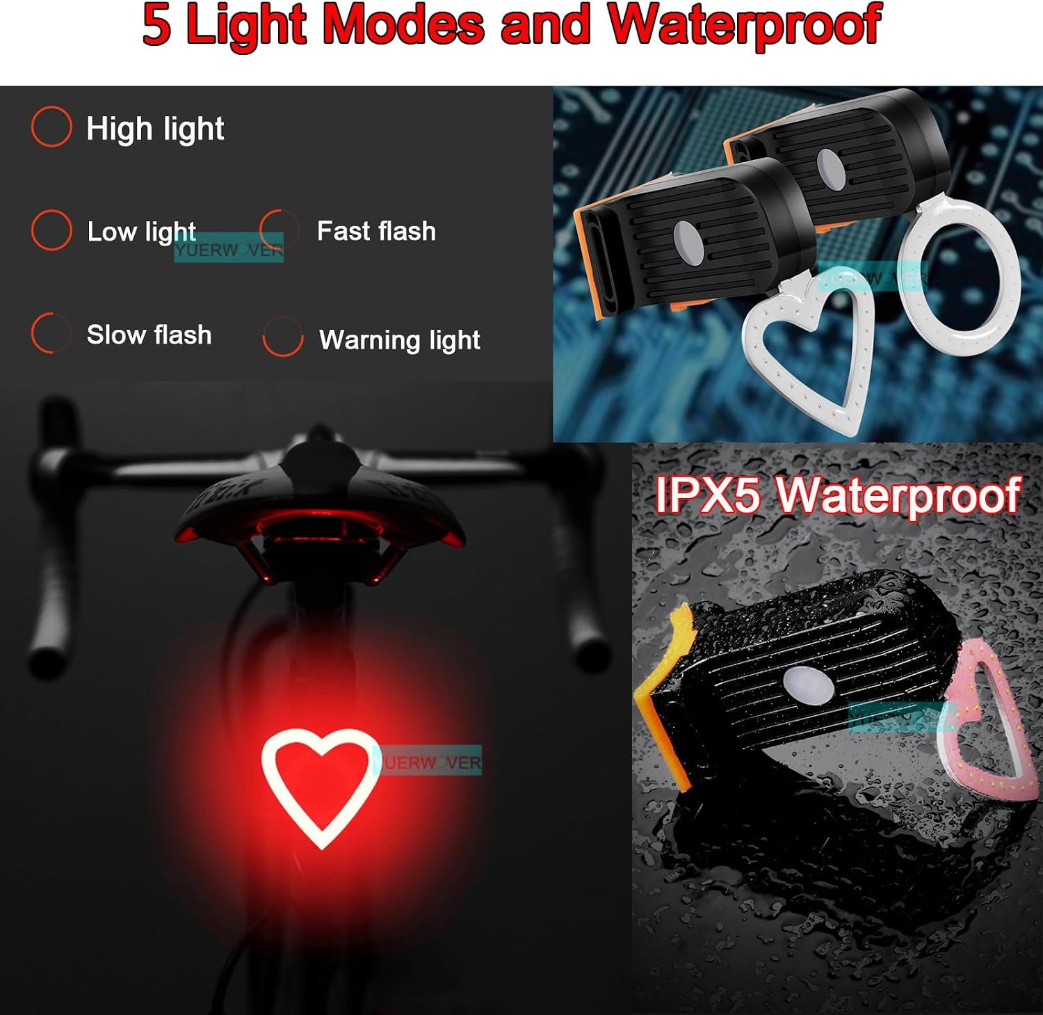Bike Tail Light LED Rechargeable Rear Bicycle Light for Night Riding Cycling Bright Back Mountain Bike Ebike Accessories Waterproof Safety Warning Light for Adult Kids