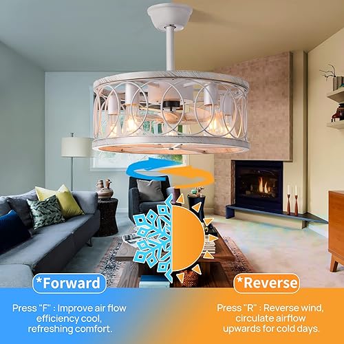 Miniatura 4 de FCTWAKS Ventilador de techo de granja con luz, ventilador de techo sin aspas de perfil bajo de 20 pulgadas con luz y control remoto, motor