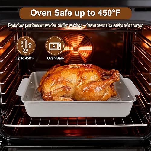 Miniatura 5 de Molde para hornear de 9 x 13 pulgadas con asas de fácil agarre, antiadherente antiadherente texturizado de acero aluminizado, bandeja para brownie