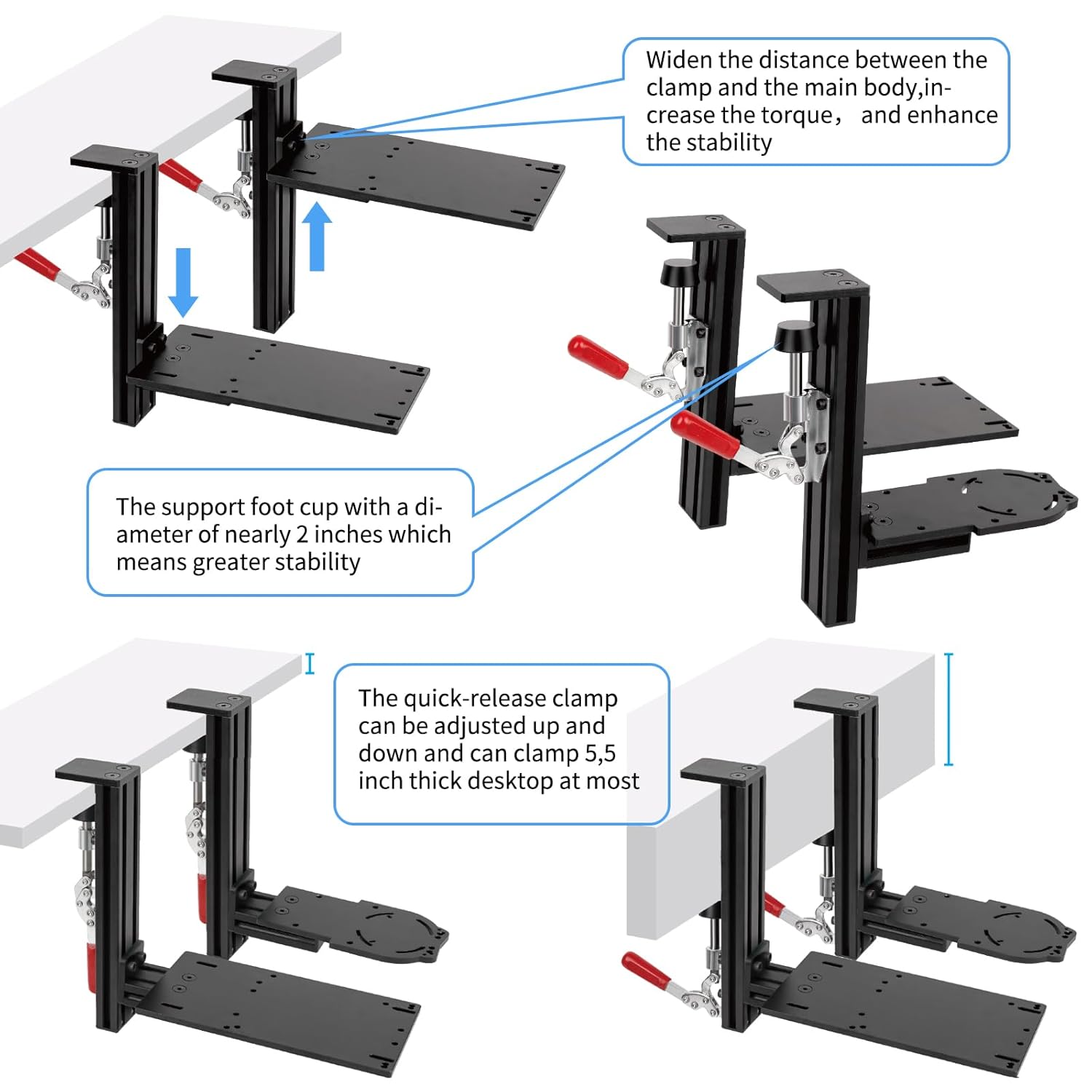 Srolli Set of 2 Heavy Duty Hotas Desk Mounts,Compatible with Thrustmaster Warthog/WinWing Orion 2 with Installation Bolts ＆ Install Manual,Hotas Desk Mount for The Flight Sim Game Joystick
