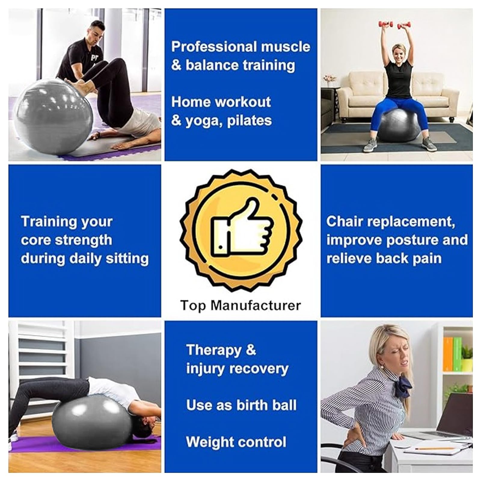 flintronic piłka do ćwiczeń, antypoślizgowa piłka do jogi, piłki fitness, 55 cm bardzo gruba szwajcarska piłka z ręczną pompką do jogi, pilatesu, fitnessu