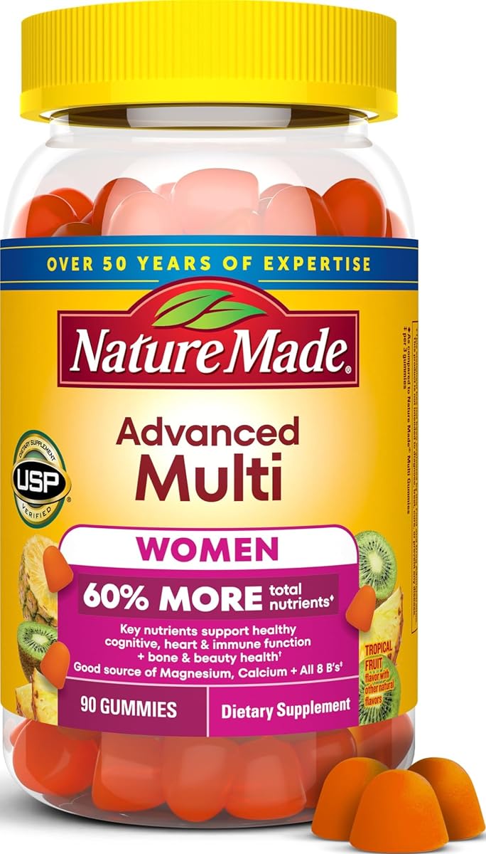 Multivitaminas gomosas avanzadas para mujer, 90 gomitas multivitamínicas | Gomitas multivitamínicas para mujeres con citrato de magnesio, calcio y vitaminas B, apoyo nutricional diario, suministro para 30 días