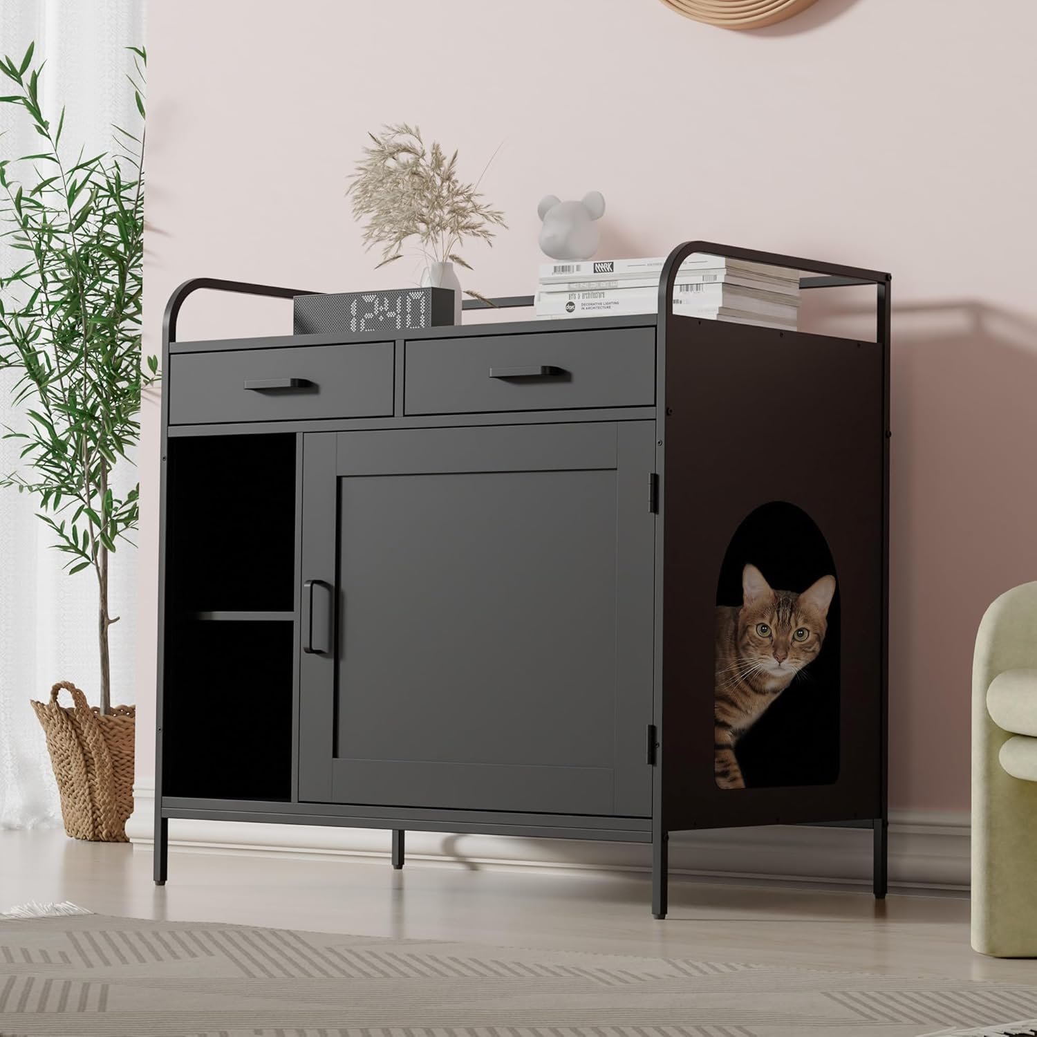 WISHIVE Litter Box Enclosure with Drawers, Hidden Cat