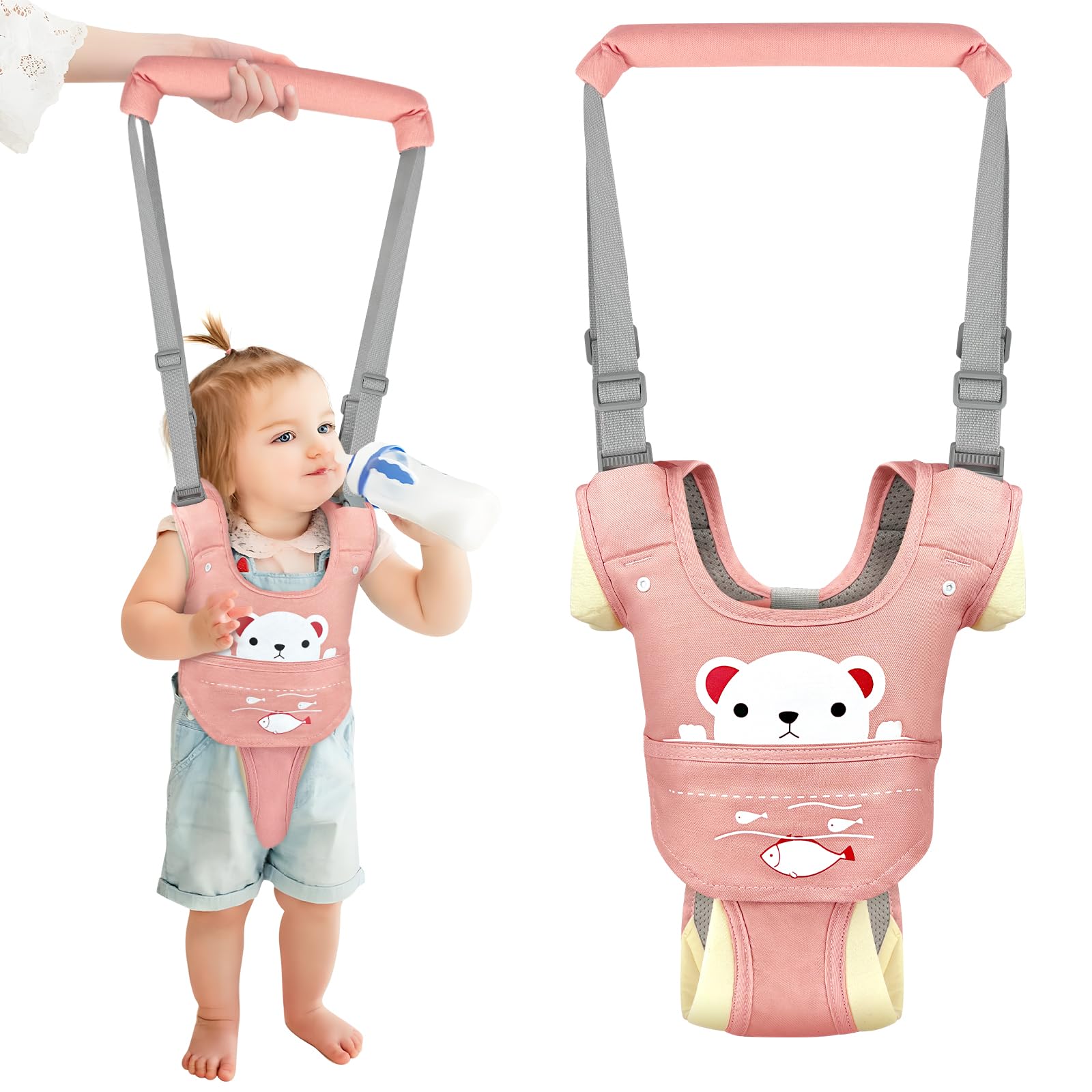 TOFFCAEA Baby Walking Harness, Handheld Baby Walking Helper, Walking Harness for Toddlers with Detachable Crotch, Baby Walk Support Assist Trainer Tool, Baby Harness for Walking 7-24 Month Old (Grey)