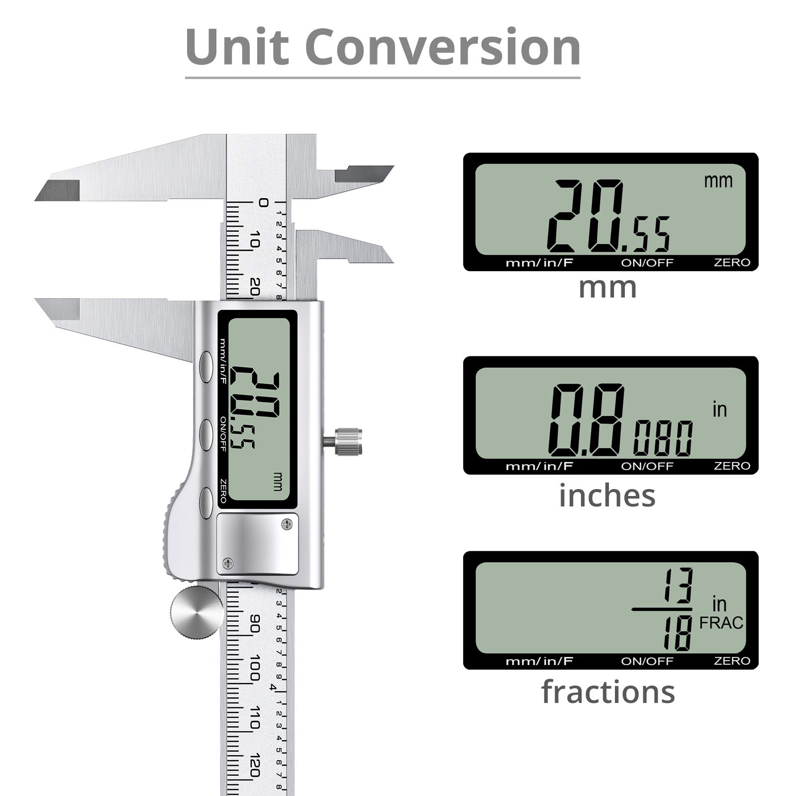 Neoteck Digitale Calibro a Corsoio 150mm / 6Pollice + Spessimetro Calibro a Nonio Elettronico Acciaio Inox Conversione Metrica/Inch/Frazioni Strumento Misurazione LCD per Lunghezza Larghezza Diametro