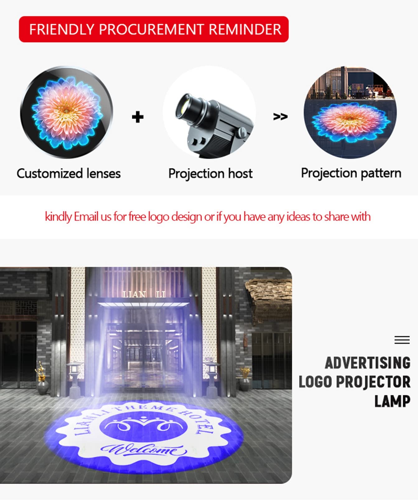 50W GOBO Logo Projector - GO -Projektor, einschließlich maßgefertigter Gobos für Hotel Car Wash Company Store Hochzeit Werbung im Freien im Freien,Schwarz