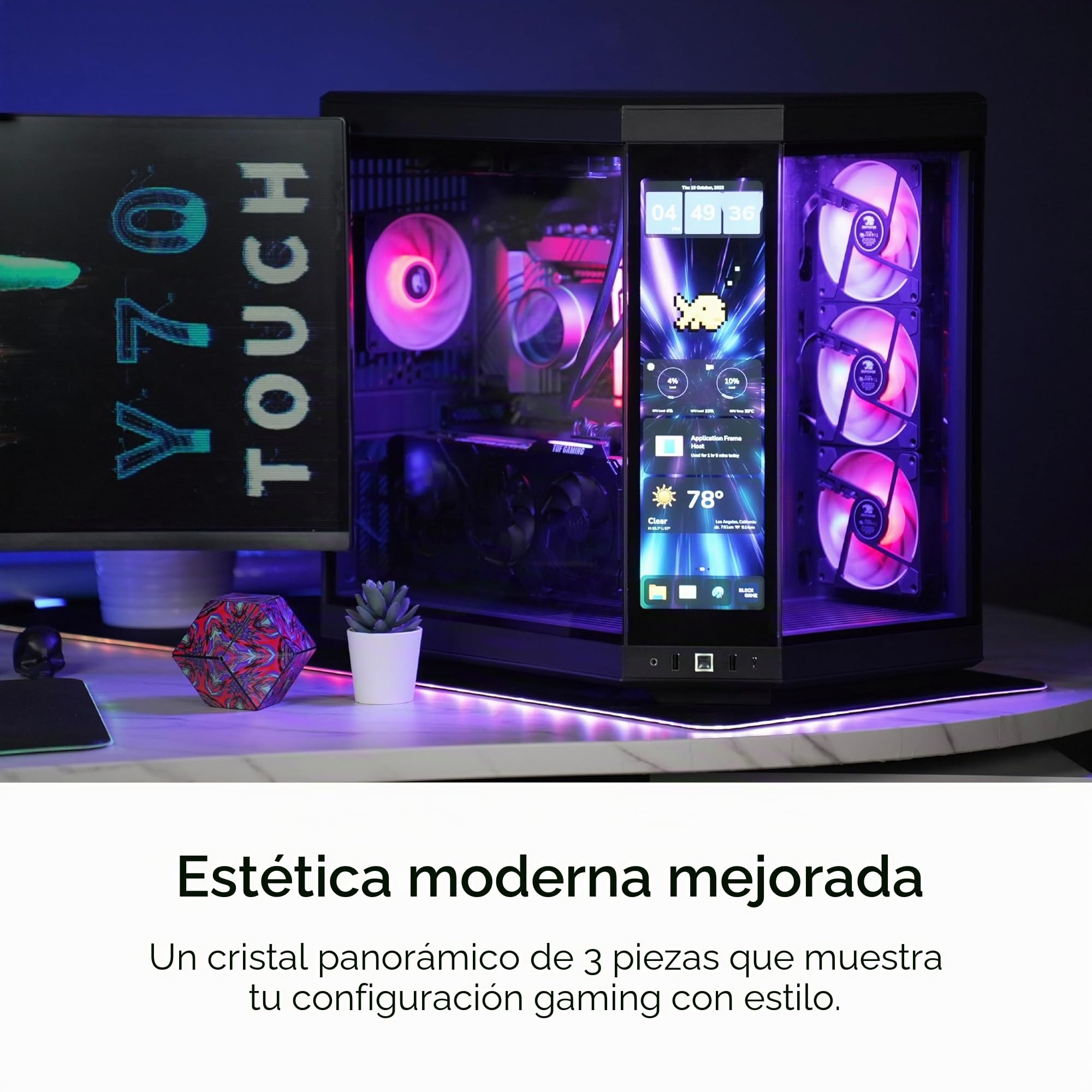 Hyte Y70 Touch Infinite Dual Chamber ATX Mid Tower - Funda estética Moderna con Pantalla táctil LCD de 2.5K integrada, Color Negro