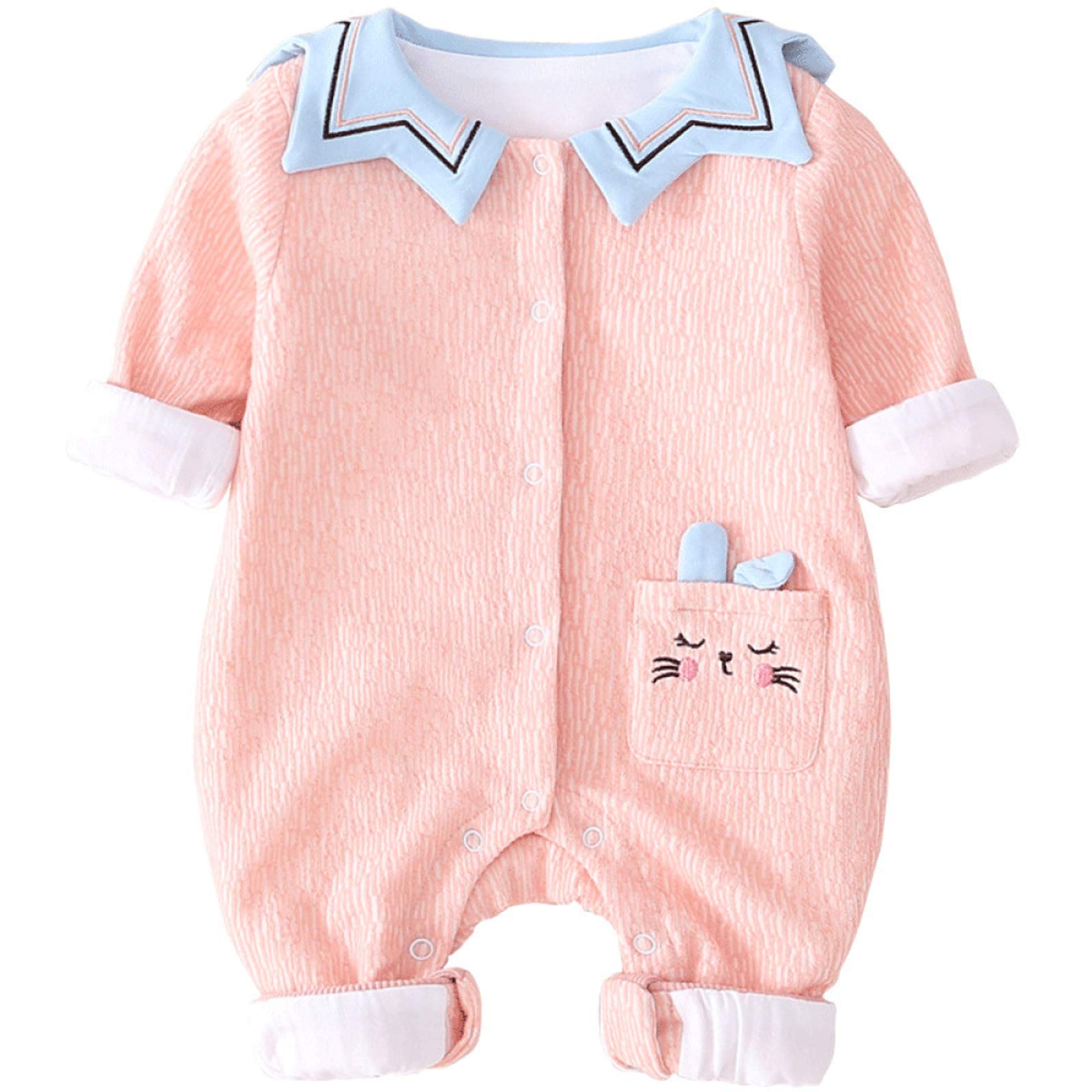 FACAI Baby Mädchen Und Jungen Langarm Bodysuit Strampler Neugeborenen Overall Baby Strampler 0-15 Monate,Pink-80cm