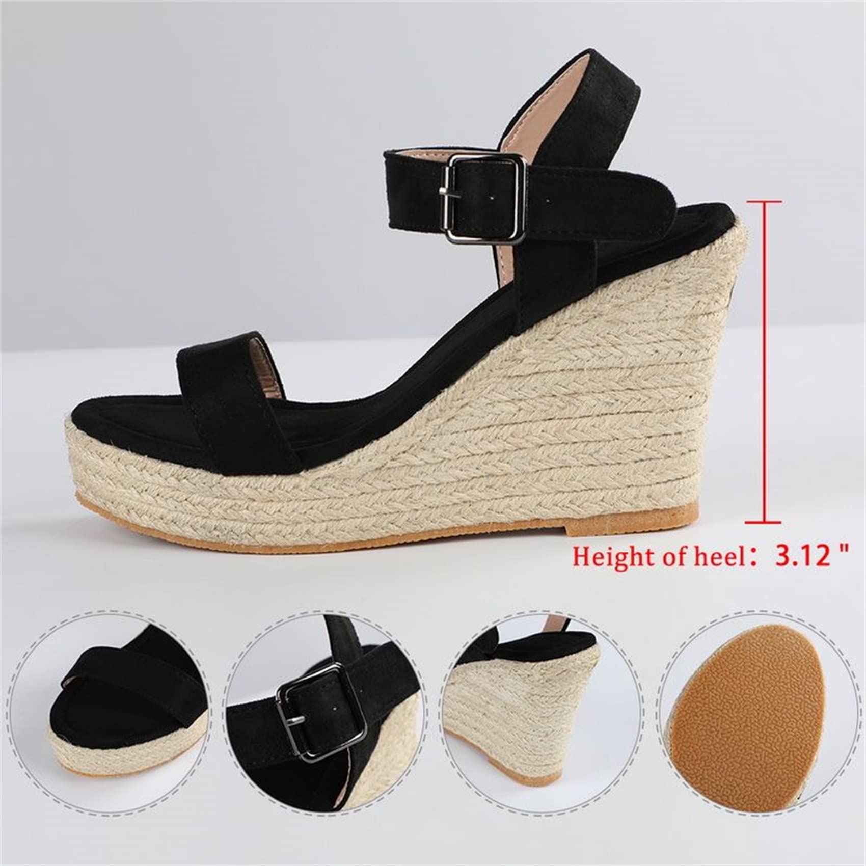 Sandali da Donna Eleganti Sandali Estivi con Plateau Espadrillas Sandali con Tacco Alto Sandali Casual Cinturino alla Caviglia Tacco Pendente Punta Aperta Scarpe Romane, US4.5/EU35