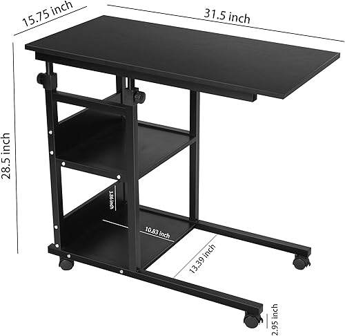 Miniatura 3 de Lavievert Mesa auxiliar en forma de C con estantes de almacenamiento sofá de altura ajustable mesa auxiliar de café mesa de noche escritorio para