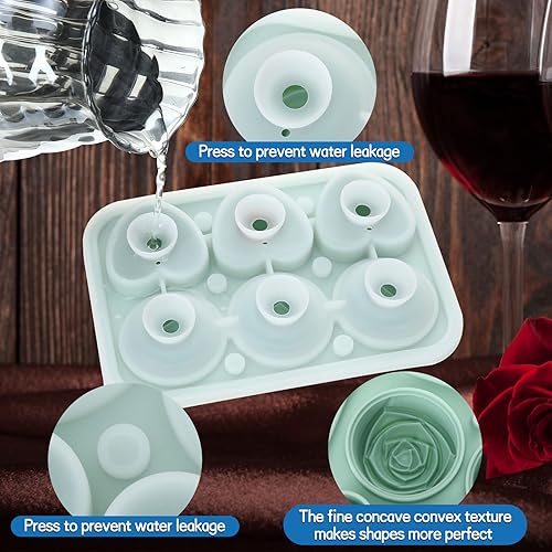 Miniatura 4 de Dandat 4 bandejas de cubitos de hielo de diamante para congelador, molde de cubo de hielo rosa, molde redondo para hacer bolas de hielo, molde de