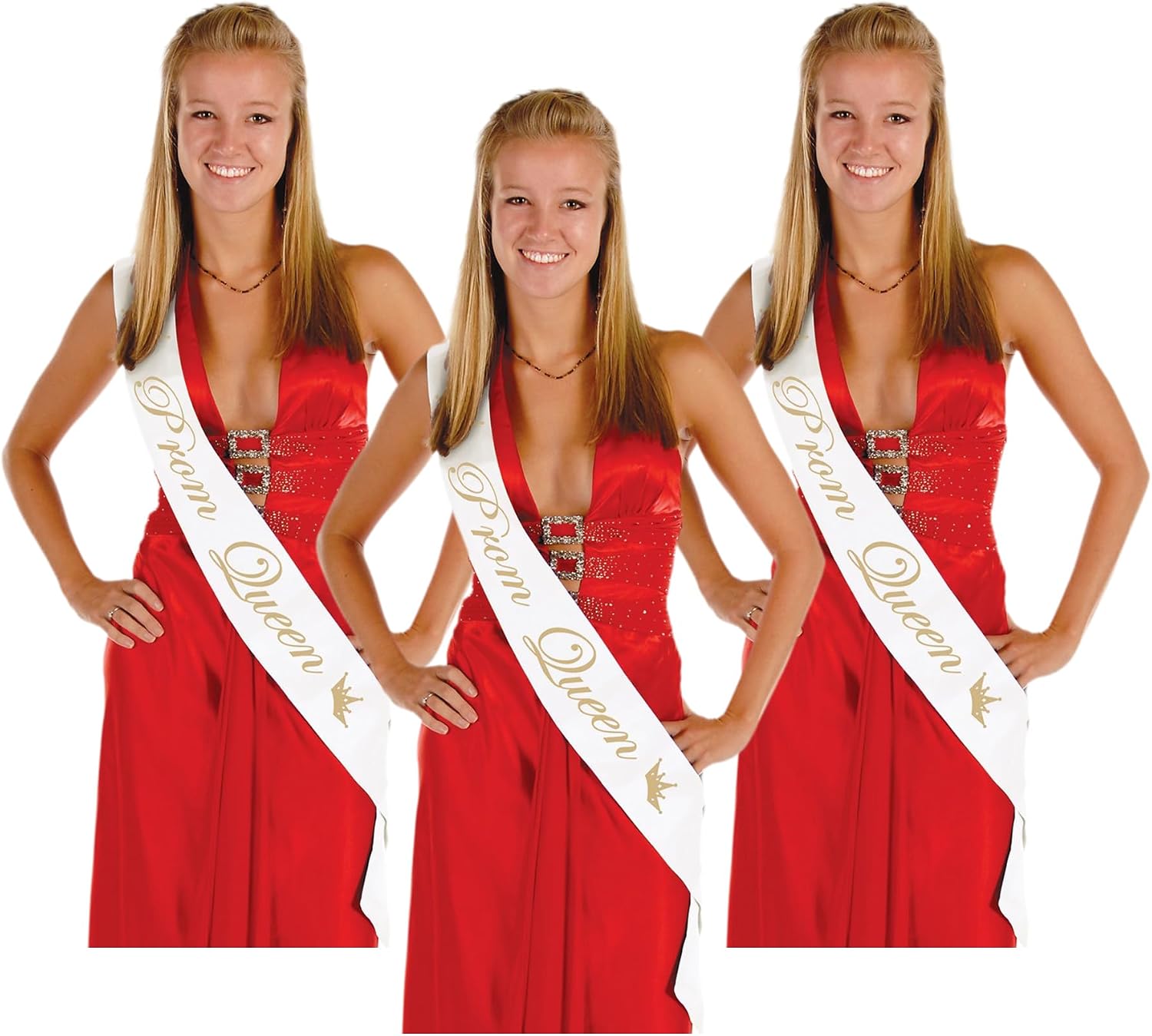 Beistle Prom Queen Satin Party Sash, 33" x 4", White/Gold