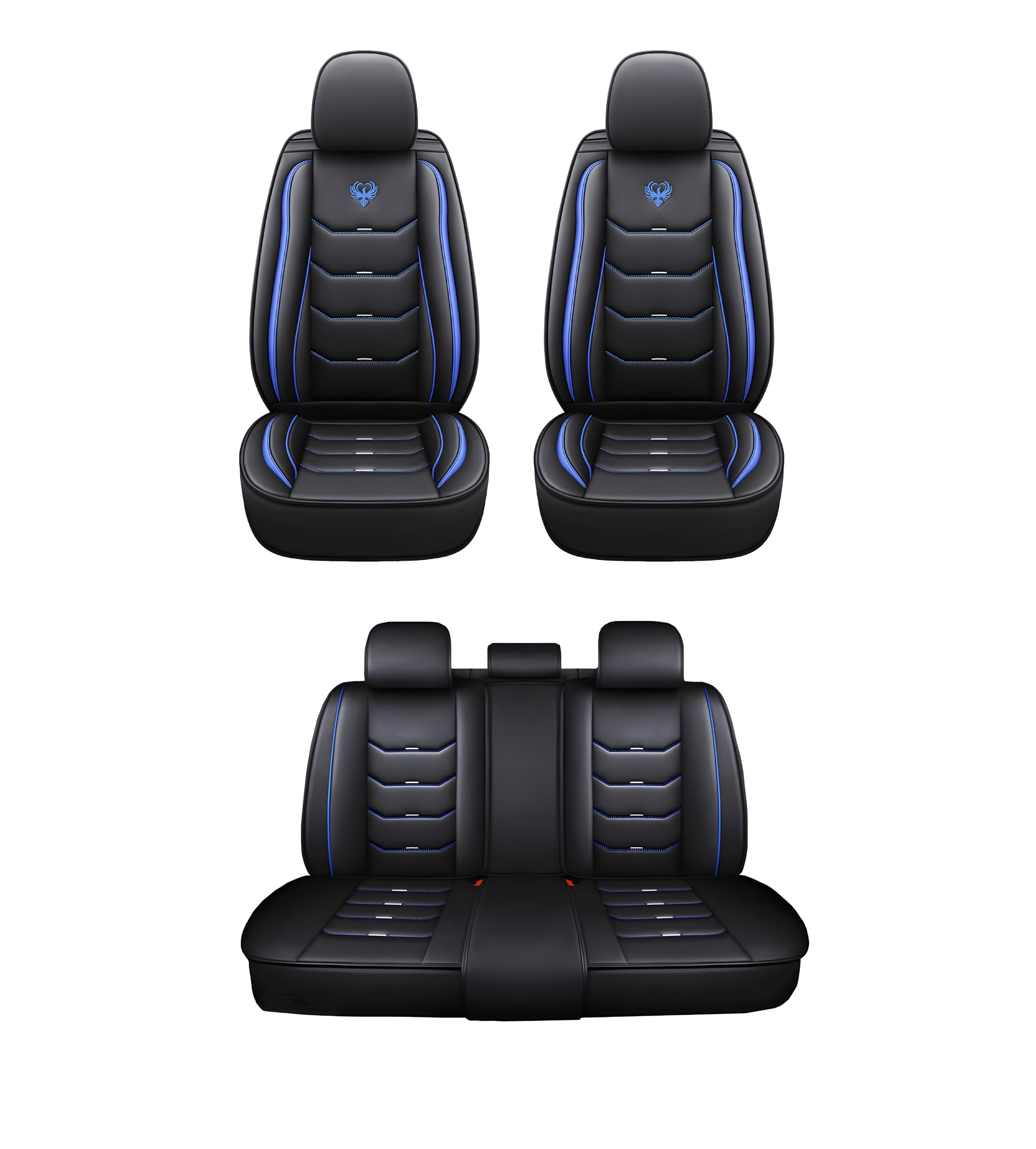 Kit Fundas de Asiento para Coche Universal Deportivo Cuero Sintético Delantero y Trasero con Reposacabezas Compatible con Airbag Lateral Protección del Asiento Estilo Dinámico