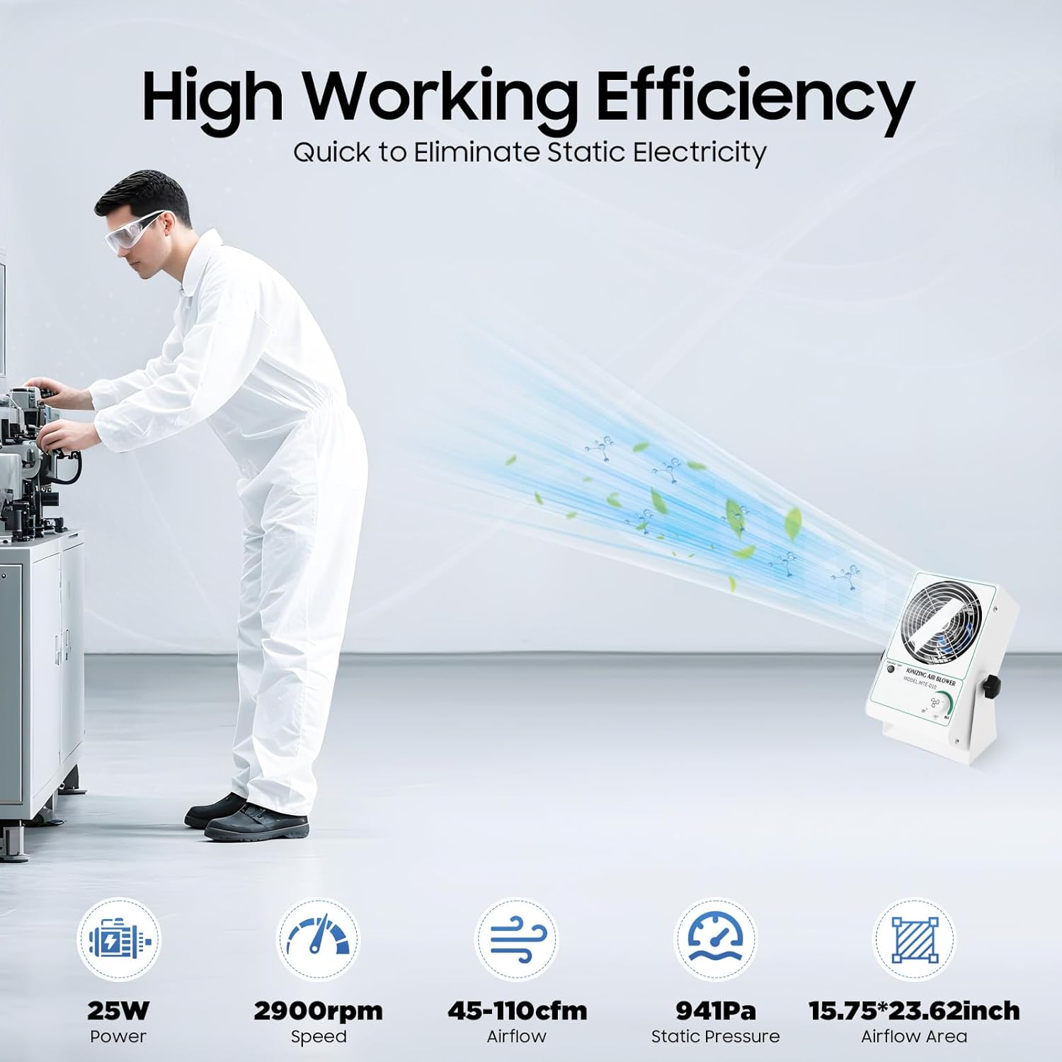 Anti-Static Ionizer Machine, 110V/60Hz Ionizing Air Blower Fan Discharge Desktop ESD Static Eliminator Adjustable Wind Speed Electricity Elimination Fan
