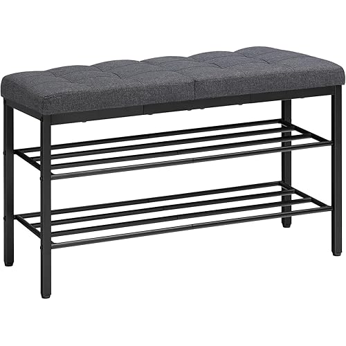 HOOBRO Shoe Bench, Entryway Storage Bench with Cushion, Rack for Entryway, 29.5" L x 12" W x 18.1" H, Shelf with Seat, for Living Room, Bedroom, Hallway, Entrance, Dark Gray BGZ95HX01