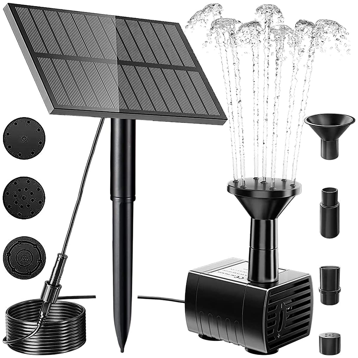 Solar Fountain Pump, 1.5W Solar Powered Water Feature with 7 Nozzles,Solar Water Pump Floating Fountain for Garden Small Pond Pool Fish Tank Bird Bath (Square A)