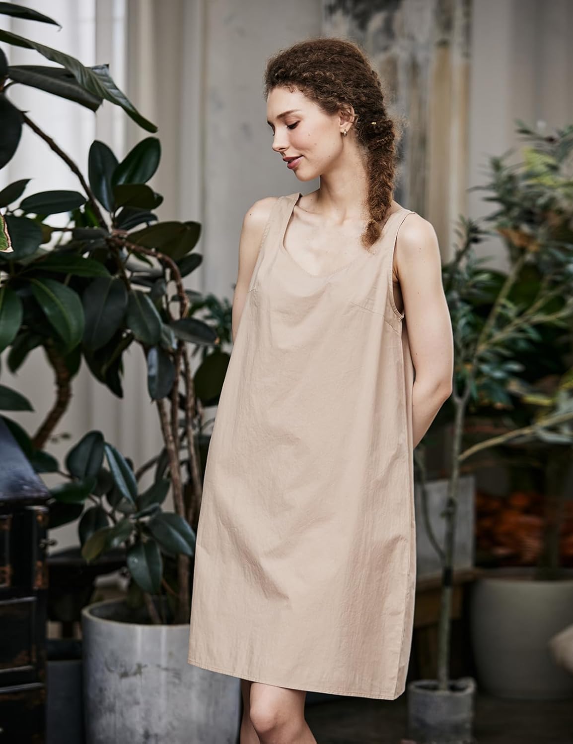 100% Washed Cotton Long Slip Dress Wide Strap Full Slip for Under Dresses Comfy Sleep Dress - Image 3