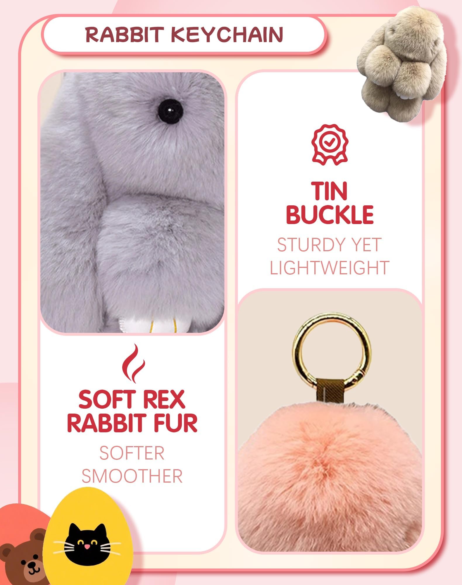 Bunny Lulu Keychain With Tin Box, Bunny Keychain Charm Bao Rabbit Pompom For Bags, Easter Girls Women Gift — view 4