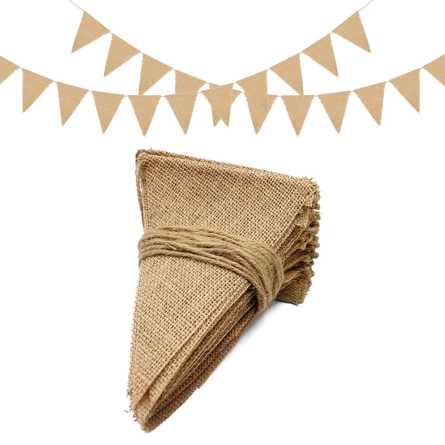 jijAcraft Jute Wimpelkette Outdoor Wetterfest, Wimpelkette Vintage, 2.8M Sackleinen Wimpelgirlande mit 13 Stück Wimpel, 1 Stück Girlande Rustikal für Geburtstag, Babytaufe, Gartenparty, Hochzeiten