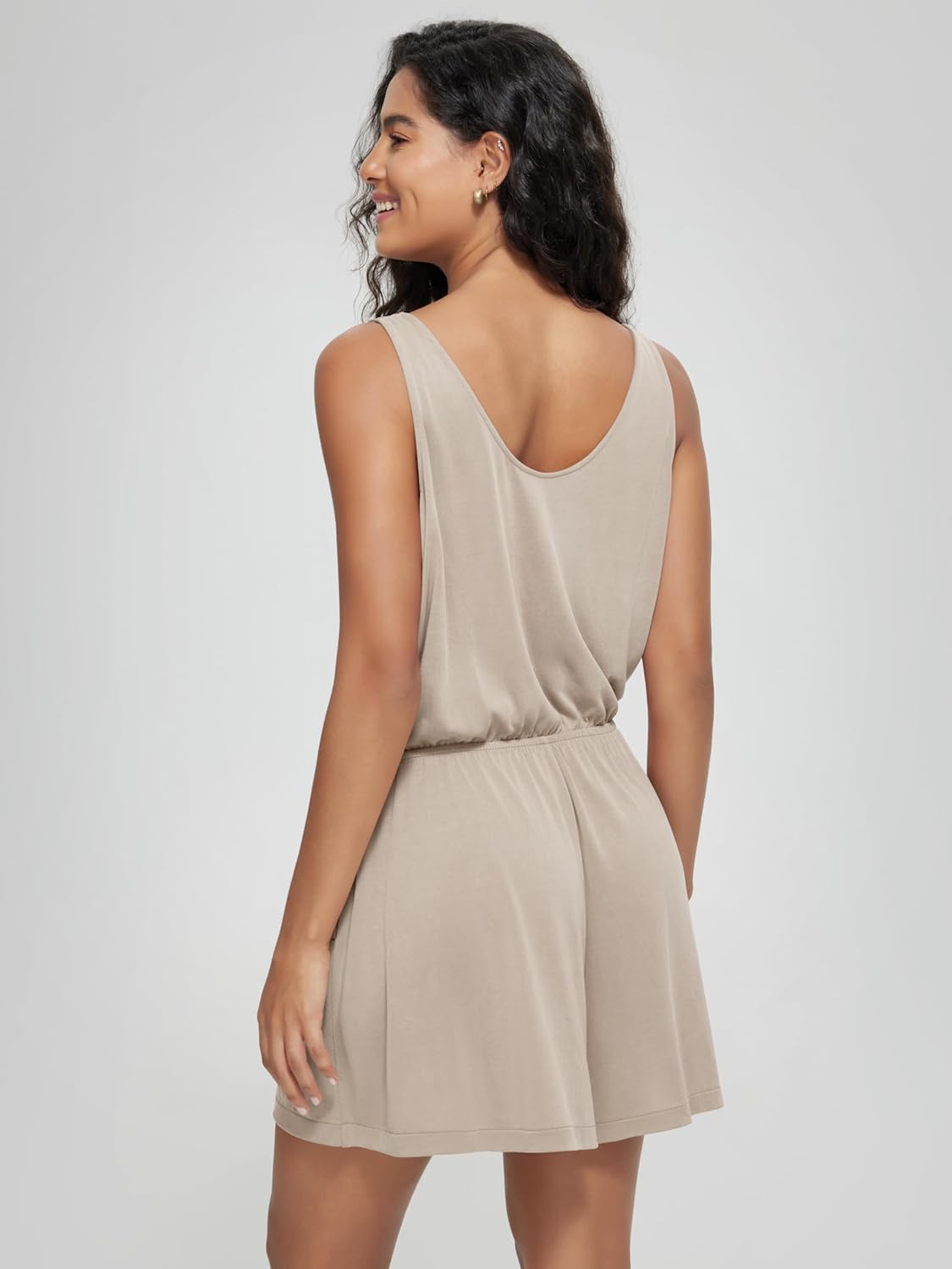 ODODOS Women's Modal Soft Romper with Pockets Elastic Waist Sleeveless Outfit Summer Short Jumpsuits - Image 3