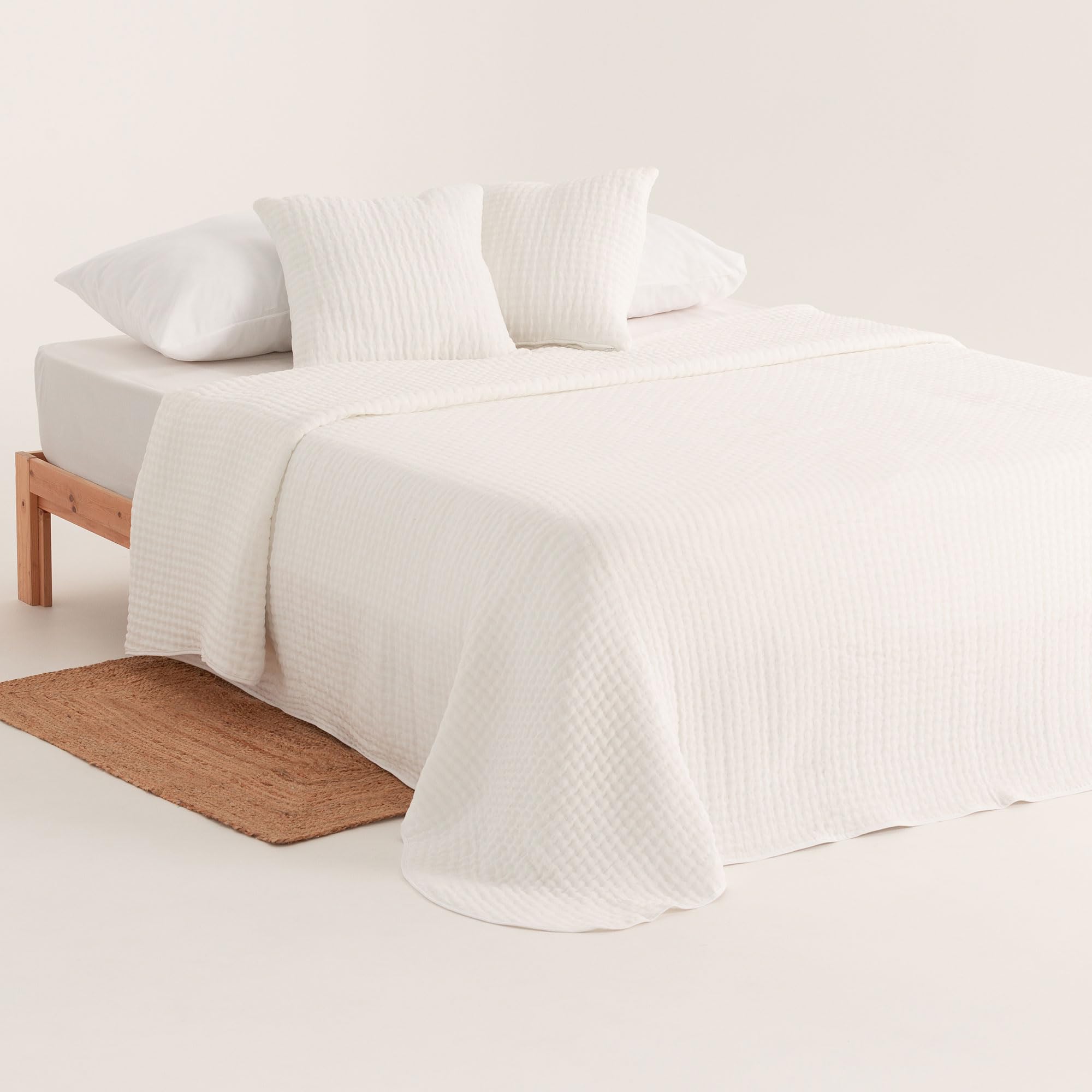 GAMUSI Bedspread Bed 135/140 cm Modern Light Transition Spring Summer Plain Cotton, 235 x 270 cm, White