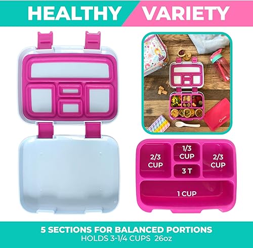 Miniatura 5 de Lonchera Bento con termo de acero inoxidable, bolsa de almuerzo aislada a juego y bolsa de hielo para niñas, niños, 5 compartimentos divididos,