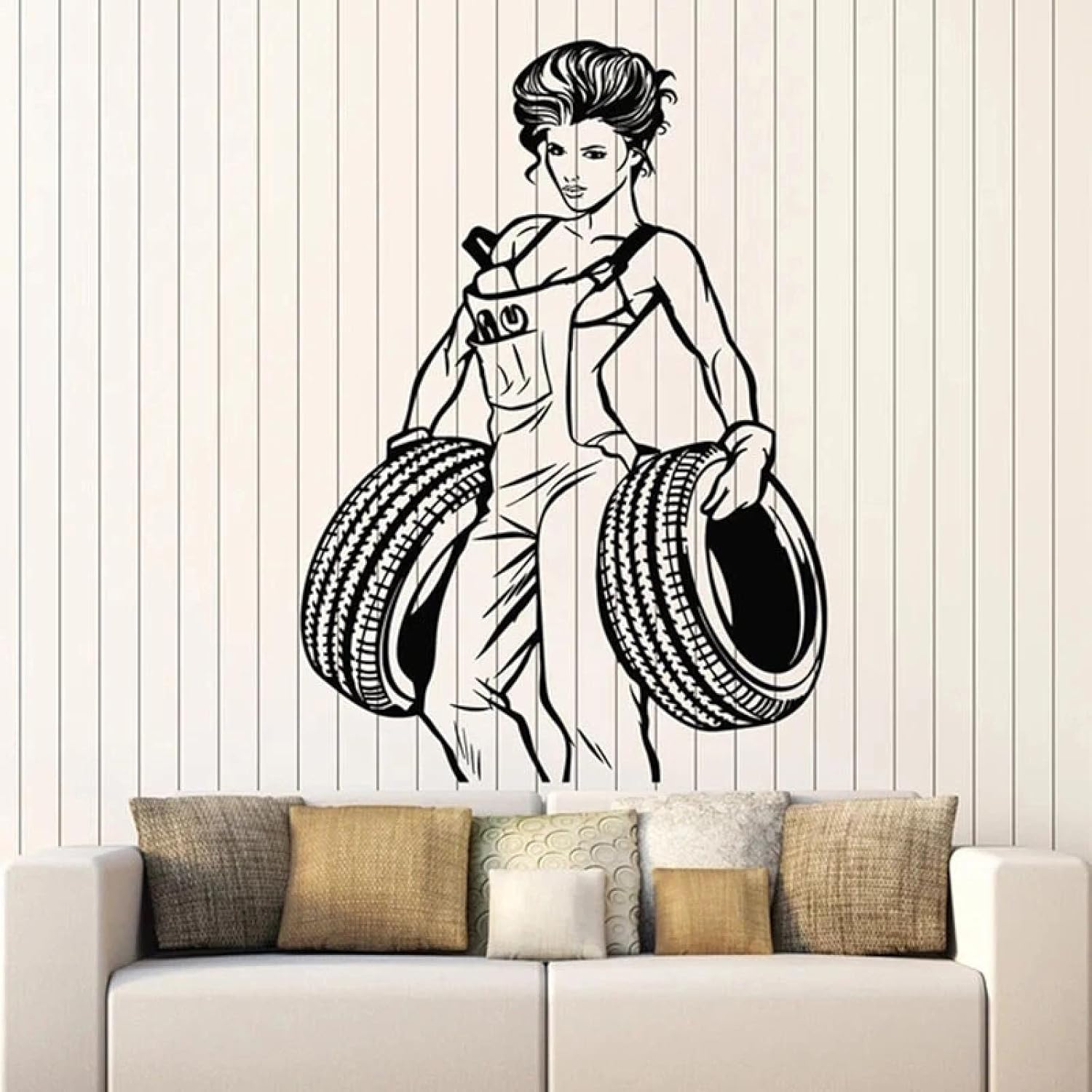 YGYT Wall Stickers Black 57x83 cm Sexy Girl Wall Decal Auto Wheels Repair Service Door Window Vinyl Sticker Garage Car Shop Interior Decor Creative Wallpaper