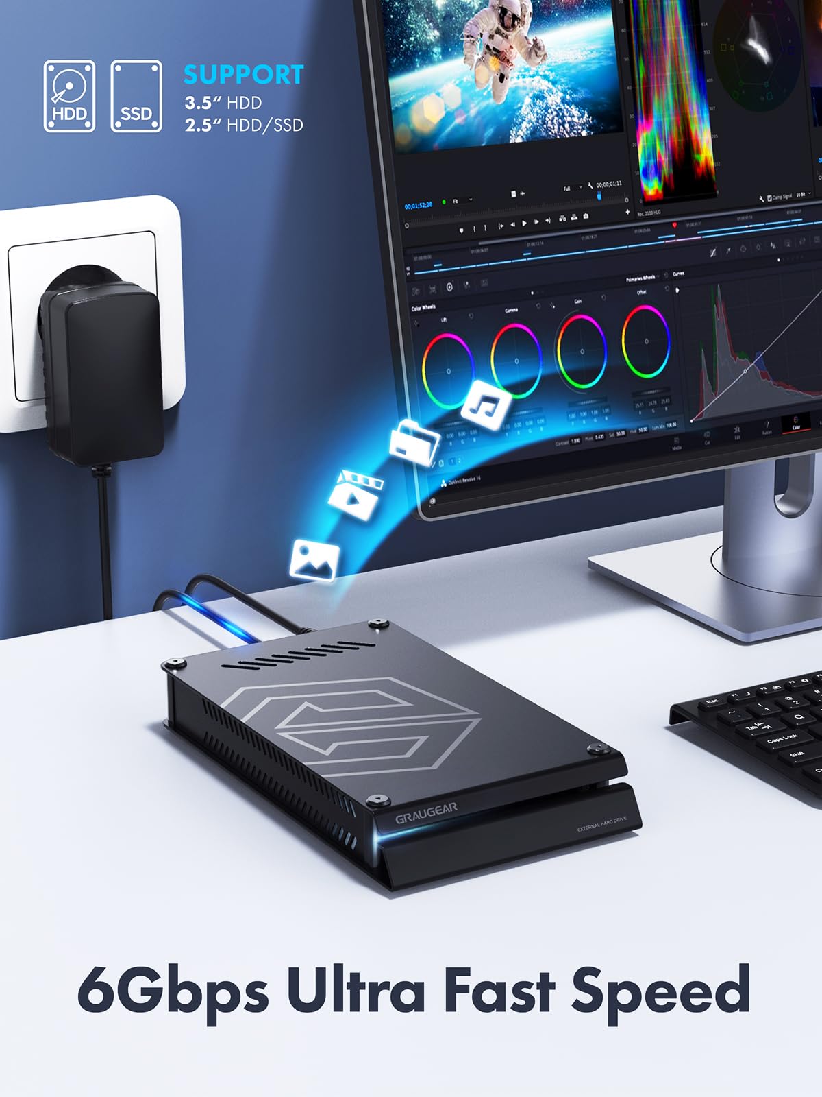 GRAUGEAR Disco duro externo de 8 TB en carcasa de aluminio para Playstation, diseño de disco duro formateado para PS4 y PS5, 8TB HDD de 3,5 pulgadas