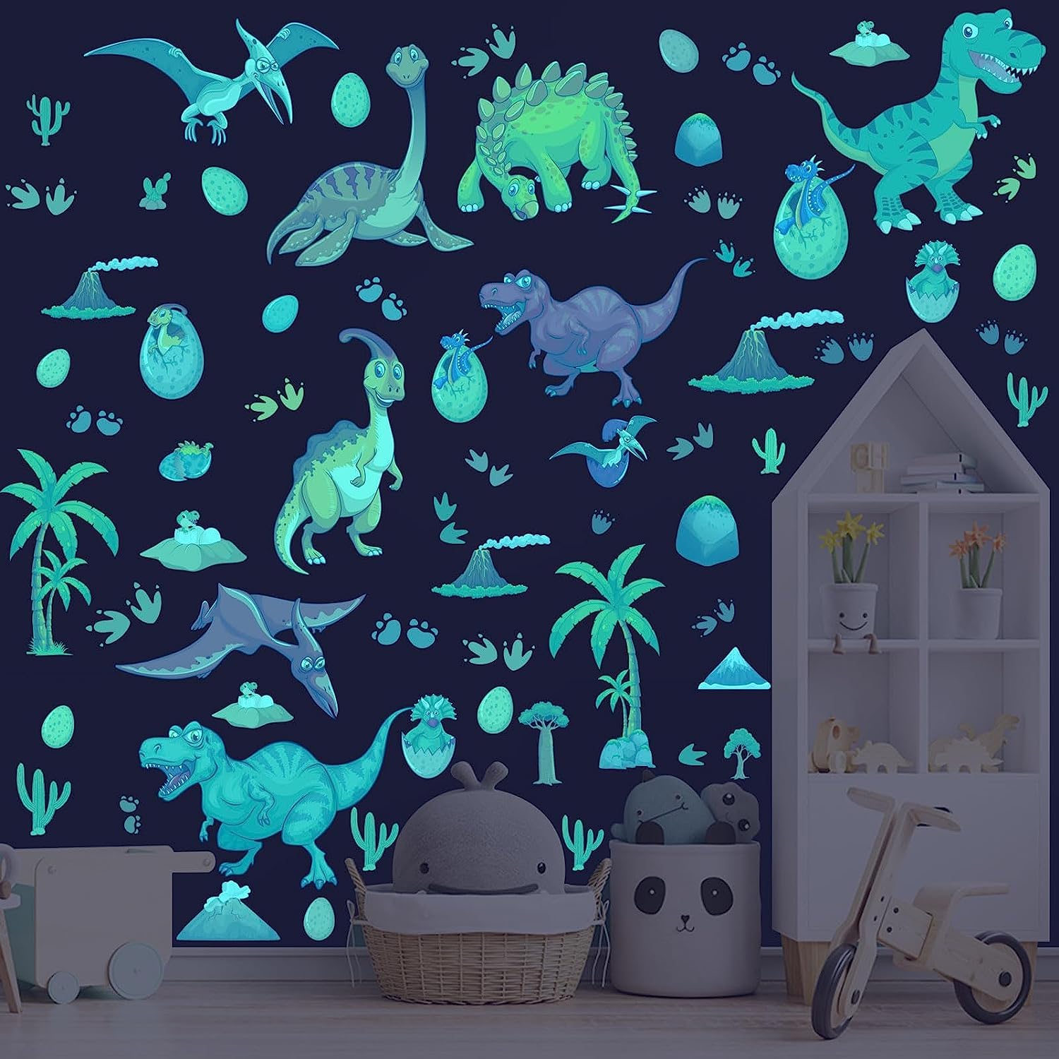 Pegatinas de Pared Luminosos Dinosaurio Adhesivo Pared para Habitación Niño Animal Pegatina de Pared Fluorescencia Adhesivos Luminosos pared Techo Dormitorio Habitación Bebé Deco de Niña Niños Azul