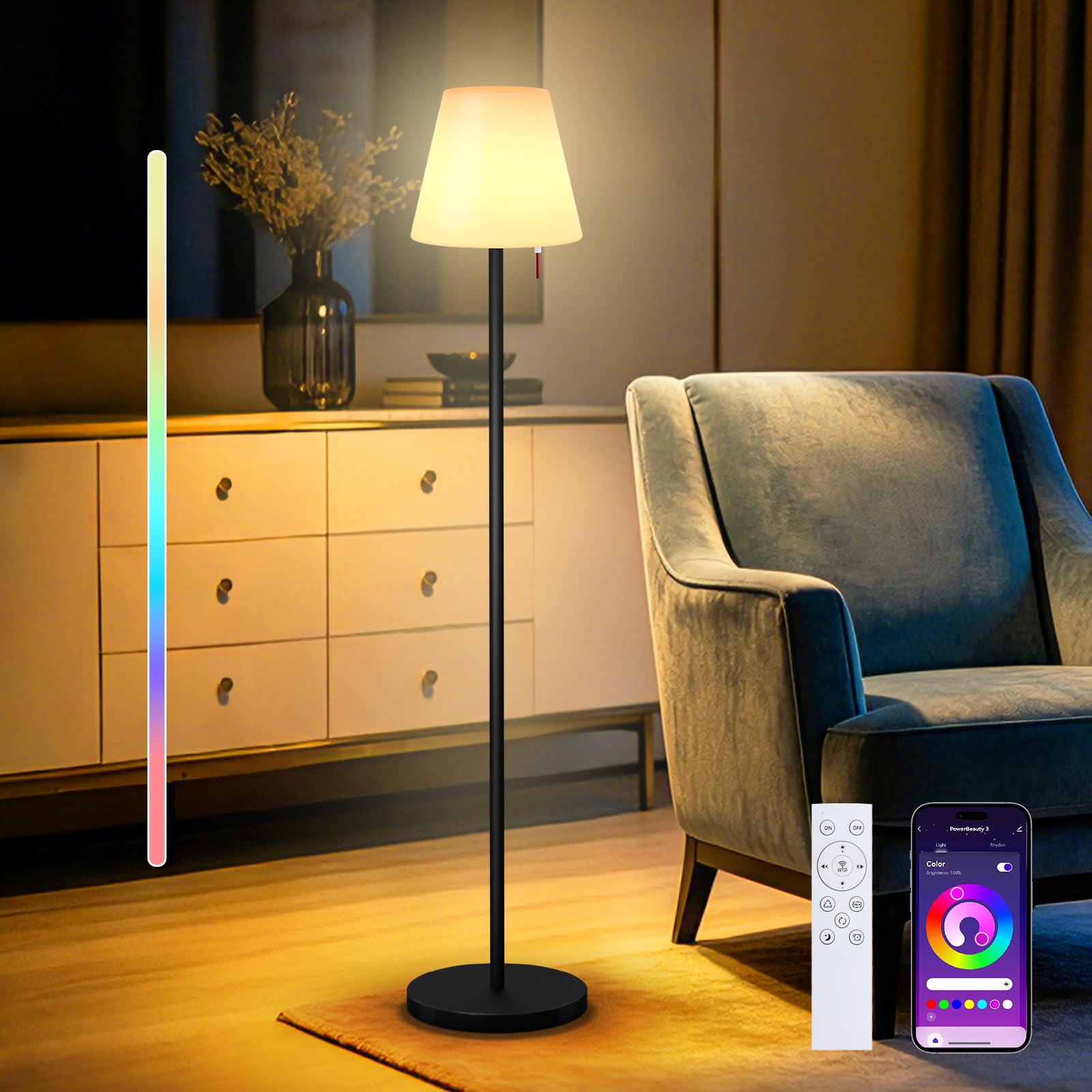 uuffoo Outdoor Stehlampe LED Dimmbar Wiederaufladbar USB Höhenverstellbar RGB Warmweiß APP E27 Metall Rundsockel