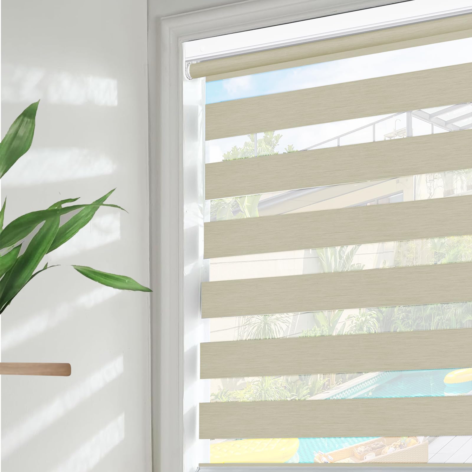 Luxevoir Panoramix No Drill Roller Shades for Window, 100% Blackout Cordless Roller Blinds for Home Privacy Custom Window Shade Easy to Install Roll Up Blinds(Camel, 139cm W x 180cm H)