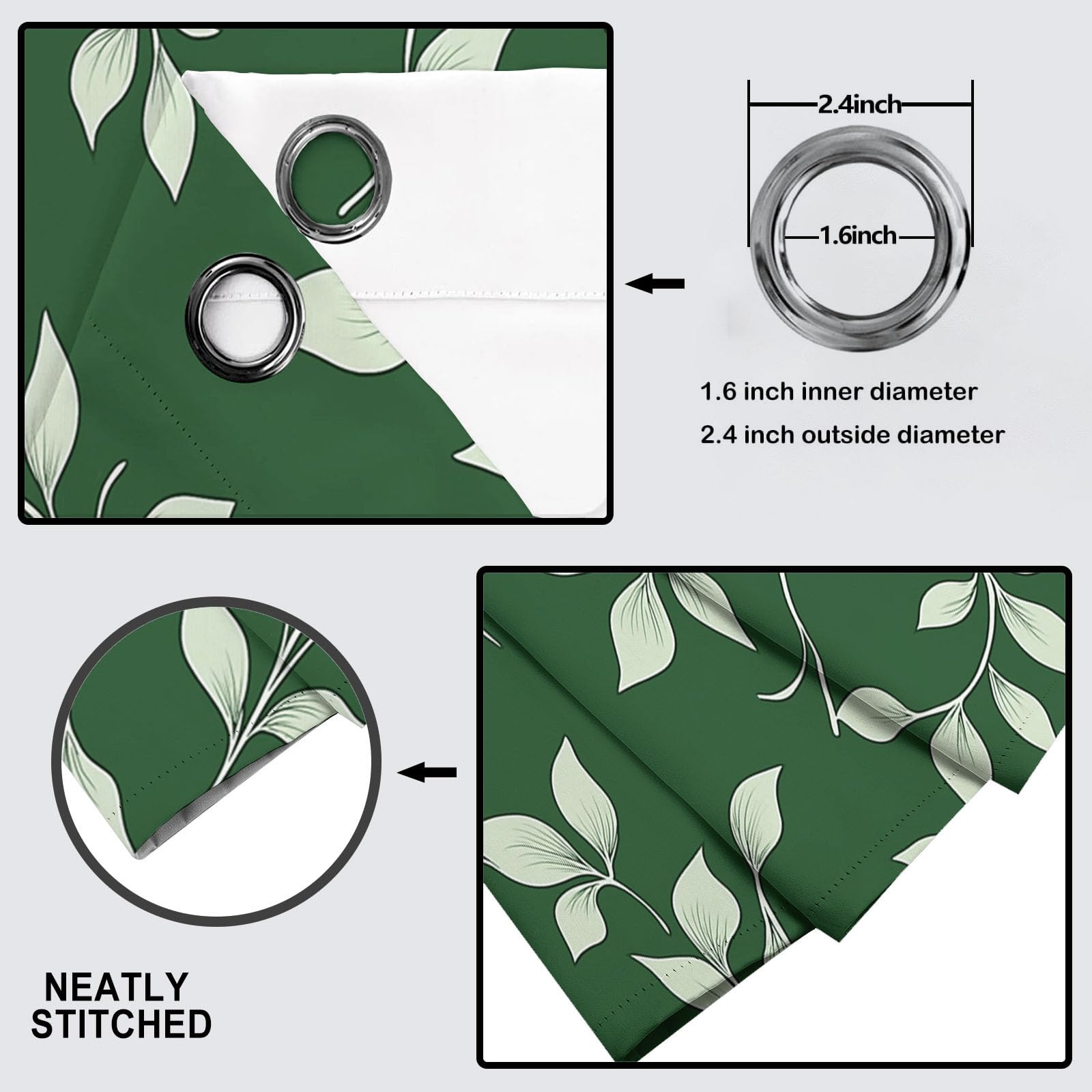 Cortinas Opacas con Estampado Plantas De Línea Dormitorio, 140×160 CM, con Estampado de Hojas Simples CaíDas con Ojales, Aislamiento TéRmico Verde, ReduccióN De Ruido, Juego De 2
